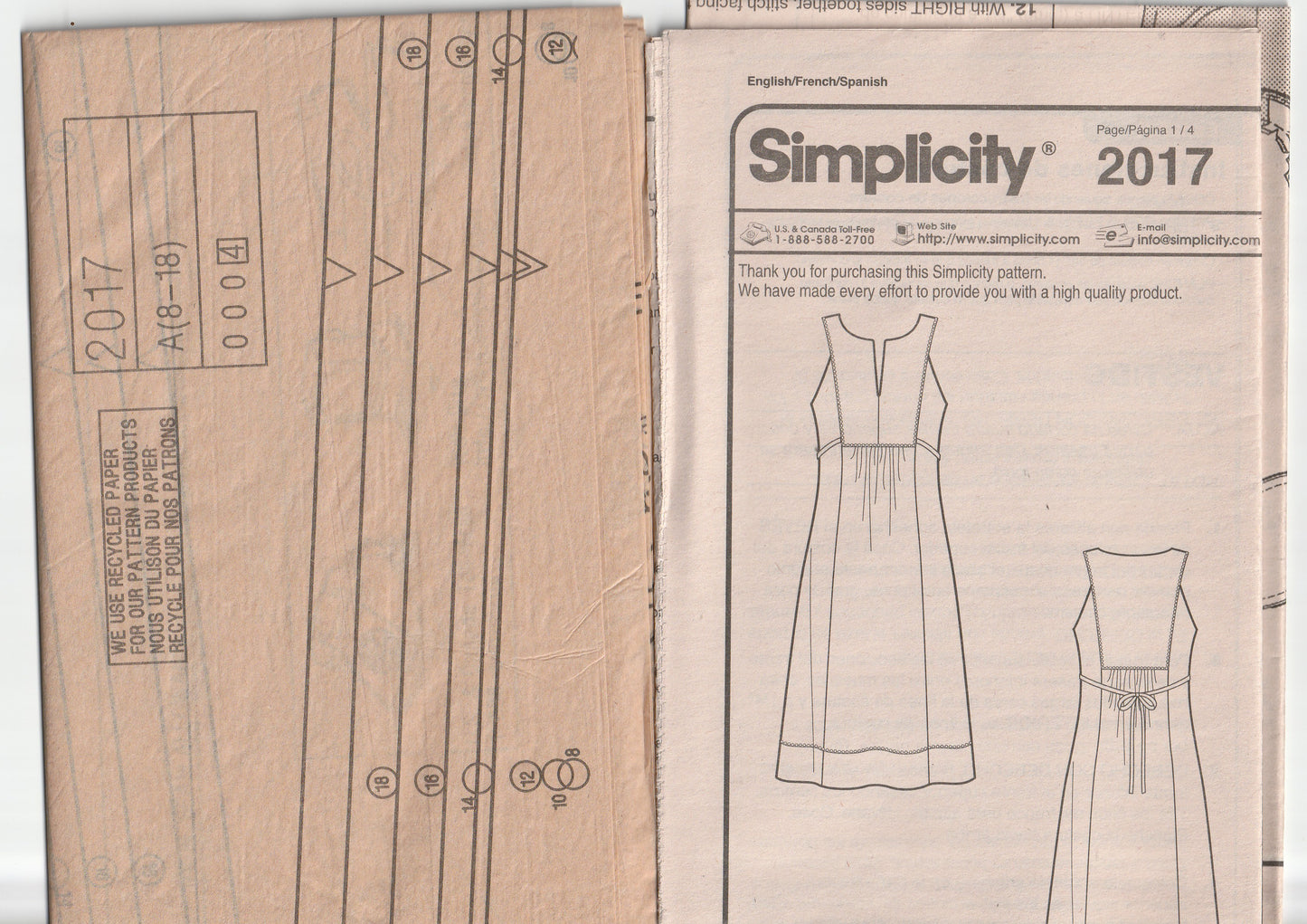 Simplicity 2017 Womens EASY Pullover Yoked Dress Out Of Print Paper Sewing Pattern Size 8 - 18 UNCUT Factory Folded