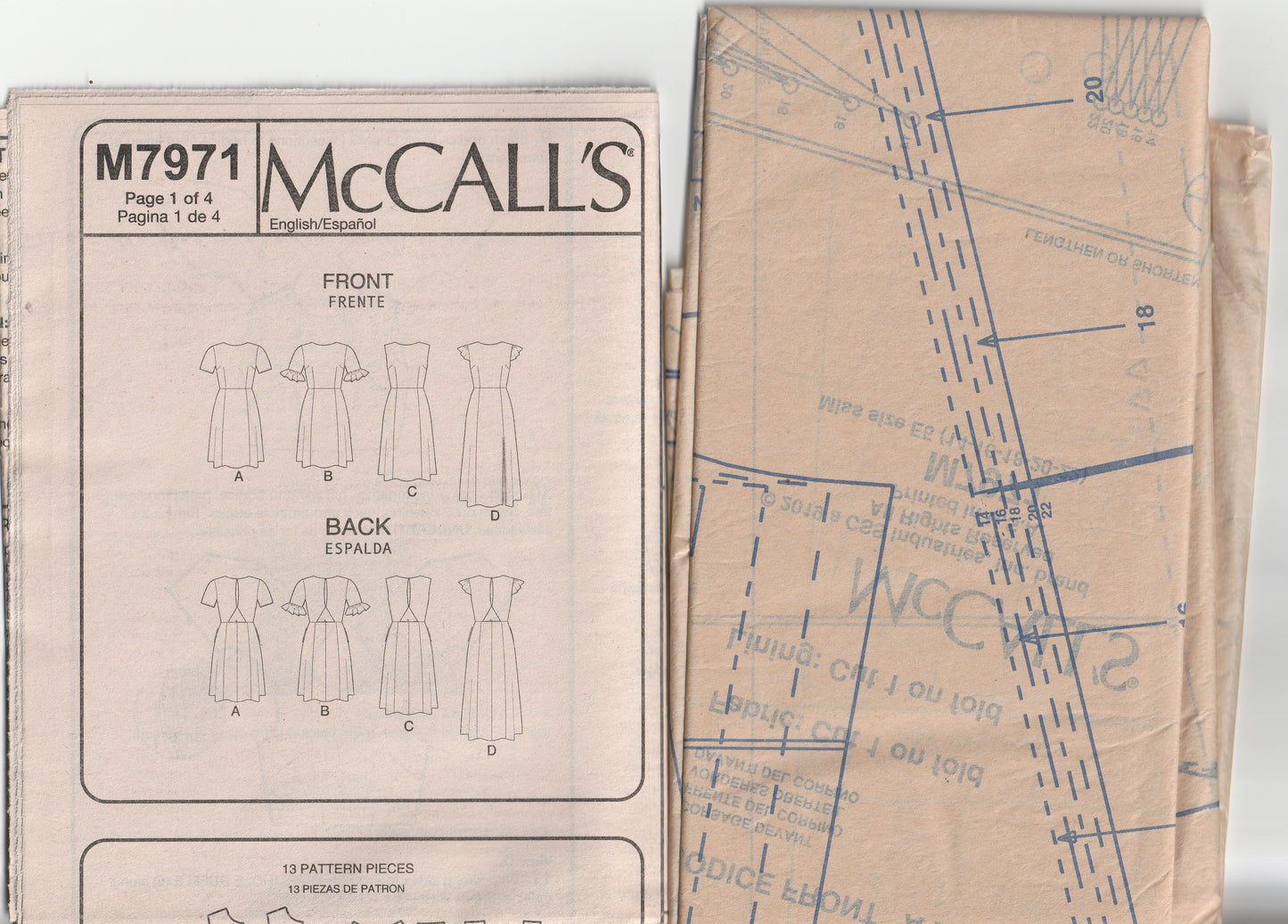 McCall's 7971 Womens CUSTOM FIT Dresses with Sleeve Variations Out Of Print Sewing Pattern Size 14 - 22 UNCUT Factory Folded
