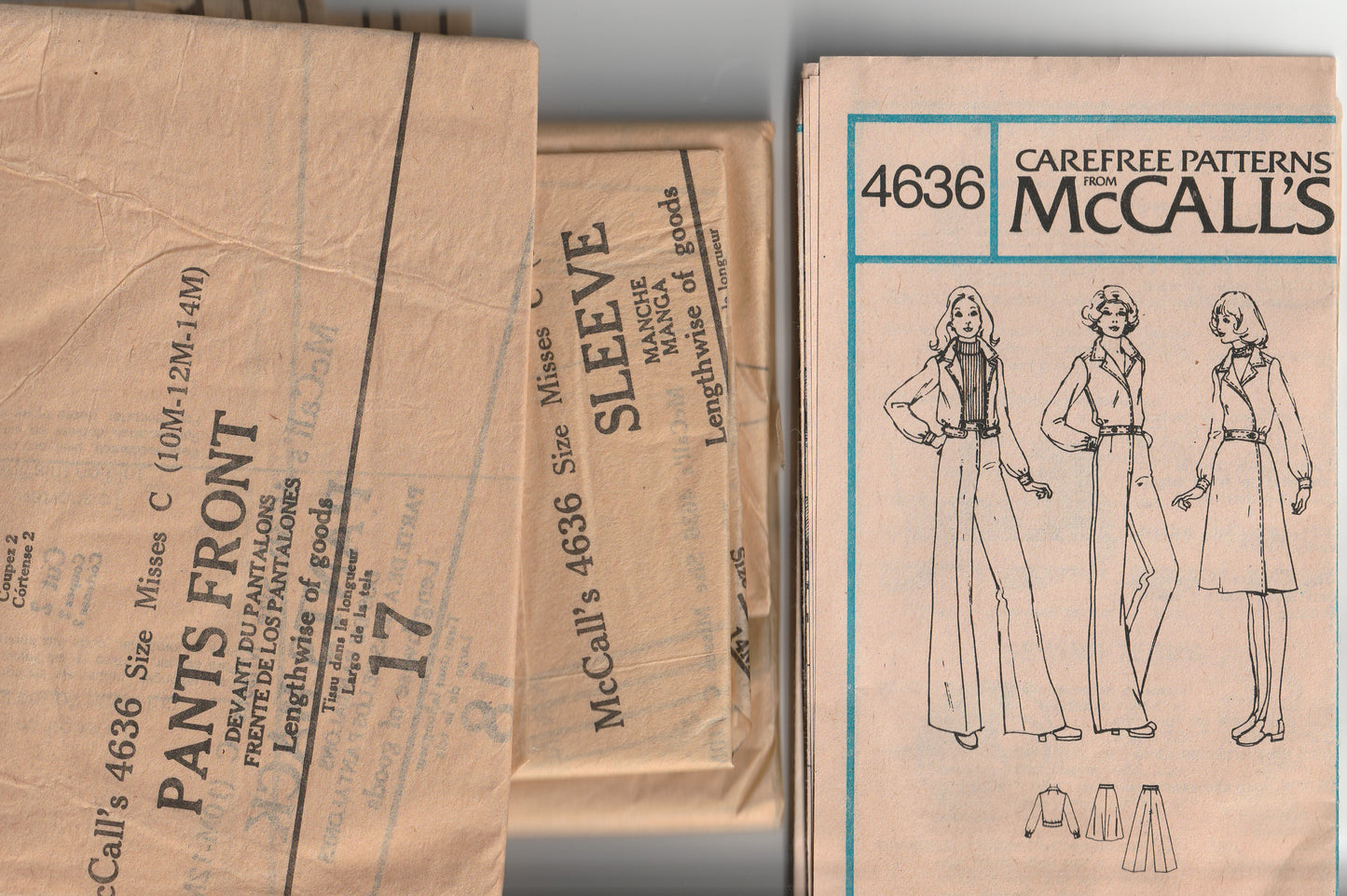 McCall's 4636 MARLO'S CORNER Womens Bomber Jacket A Line Skirt & Flared Pants 1970s Vintage Paper Sewing Pattern Size 10 Bust 32.5 Inches