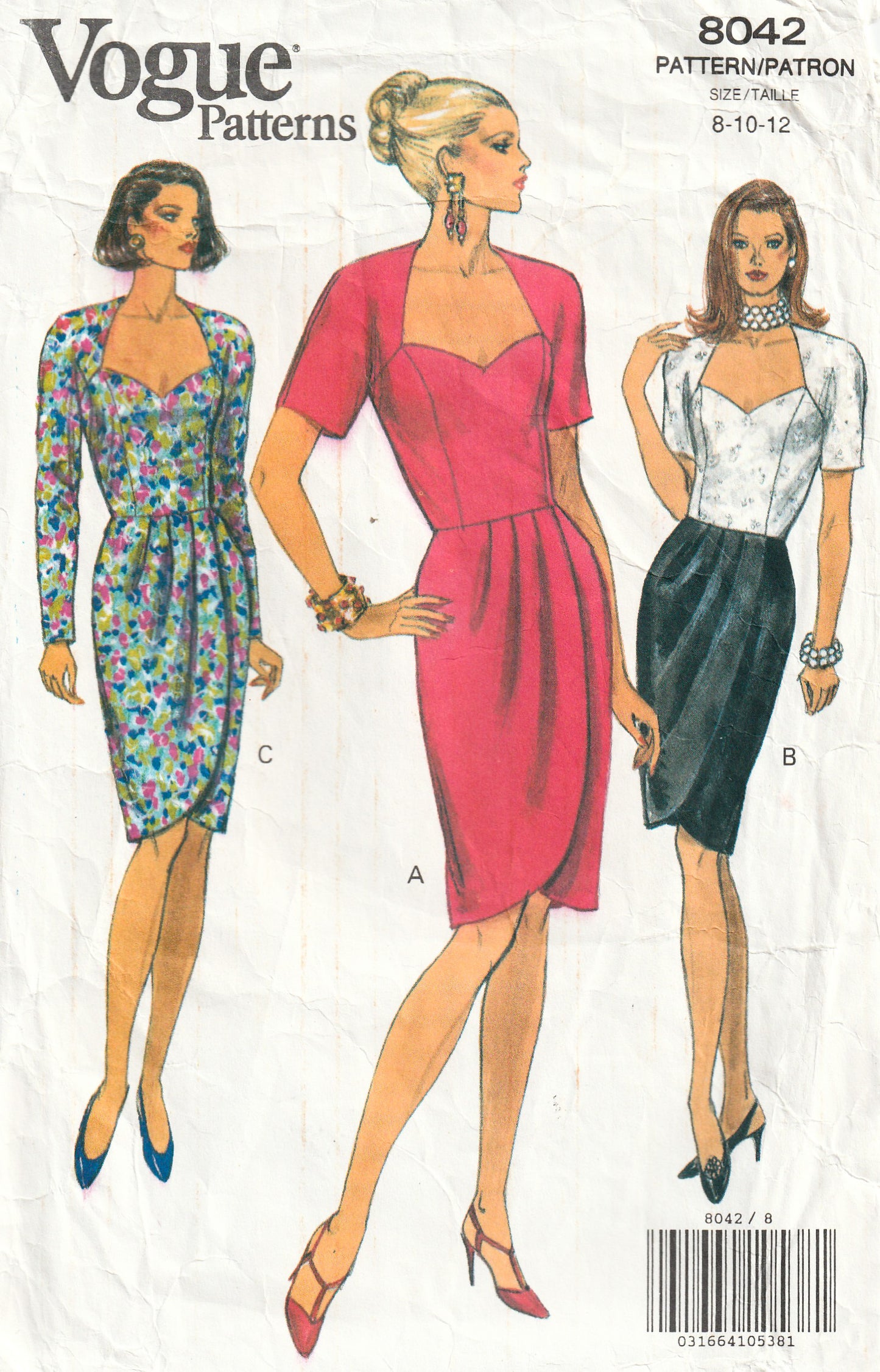 Vogue 8042 Womens Slim Asymmetric Dress with Petal Shaped Skirt 1990s Vintage Paper Sewing Pattern Size 8 - 12