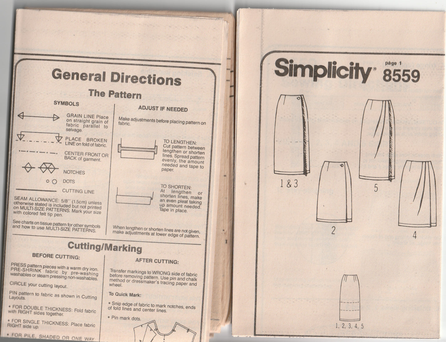 Patrón de costura de falda cruzada fácil para mujer Simplicity 8559, años 1990, talla 16-20, pliegues de fábrica sin cortar