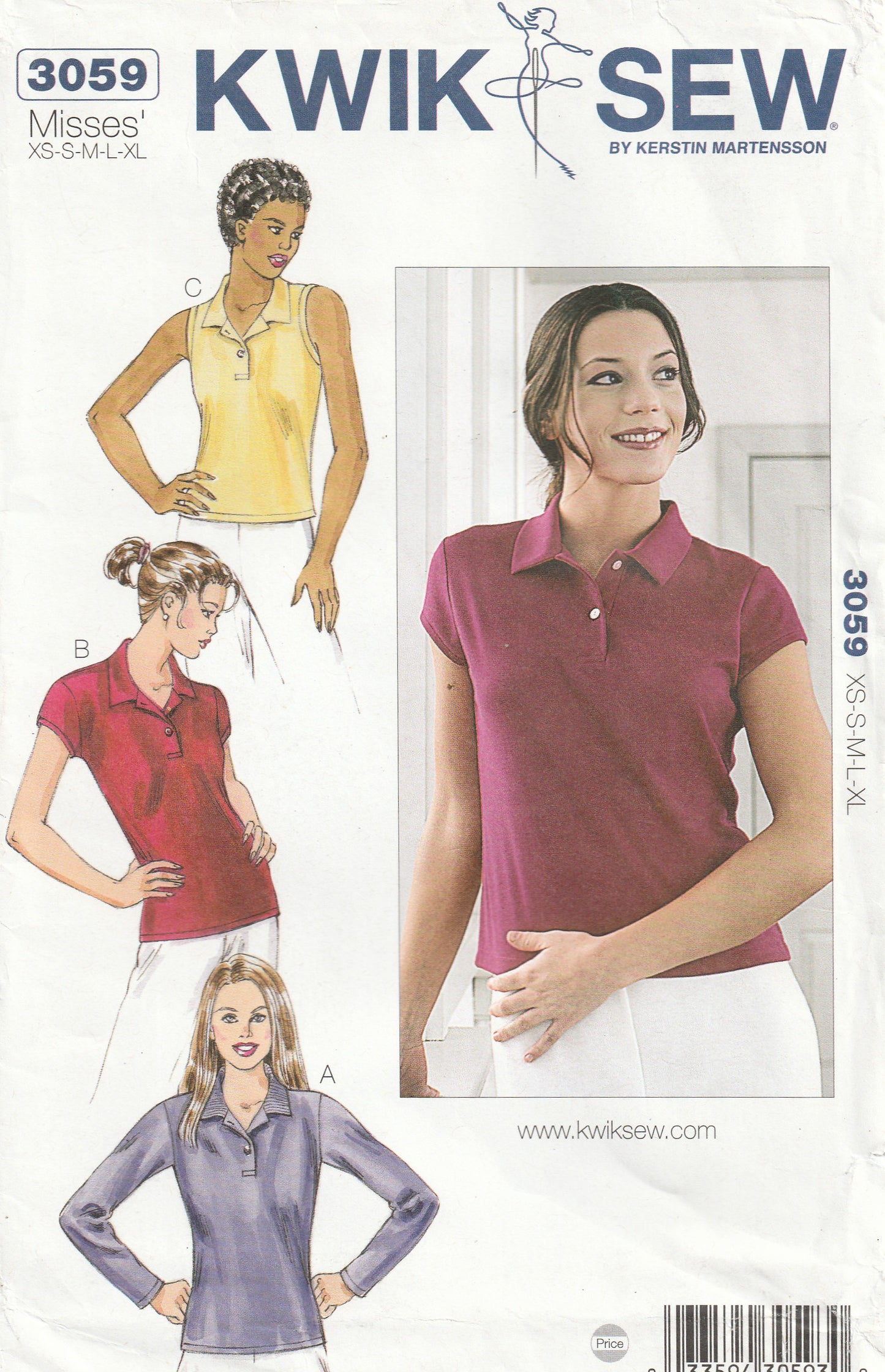Kwik Sew 3059 Womens Stretch Knit Polo Shirts Out Of Print Paper Sewing Pattern Size XS - XL UNCUT Factory Folded