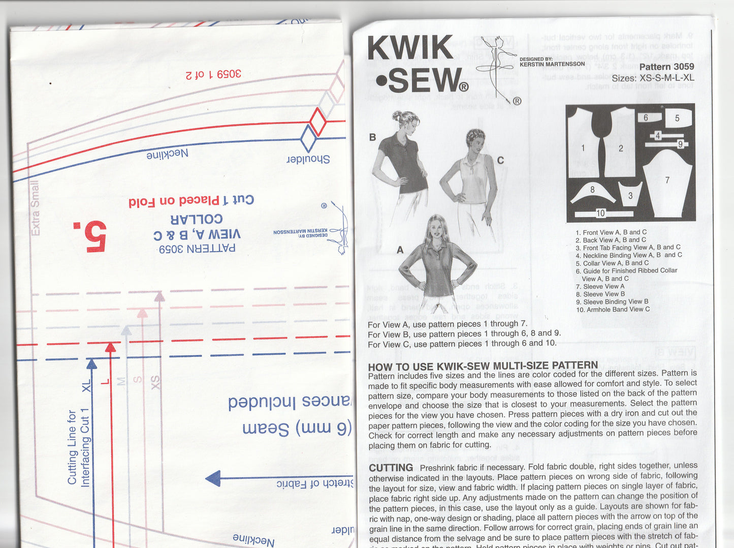 Kwik Sew 3059 Womens Stretch Knit Polo Shirts Out Of Print Paper Sewing Pattern Size XS - XL UNCUT Factory Folded