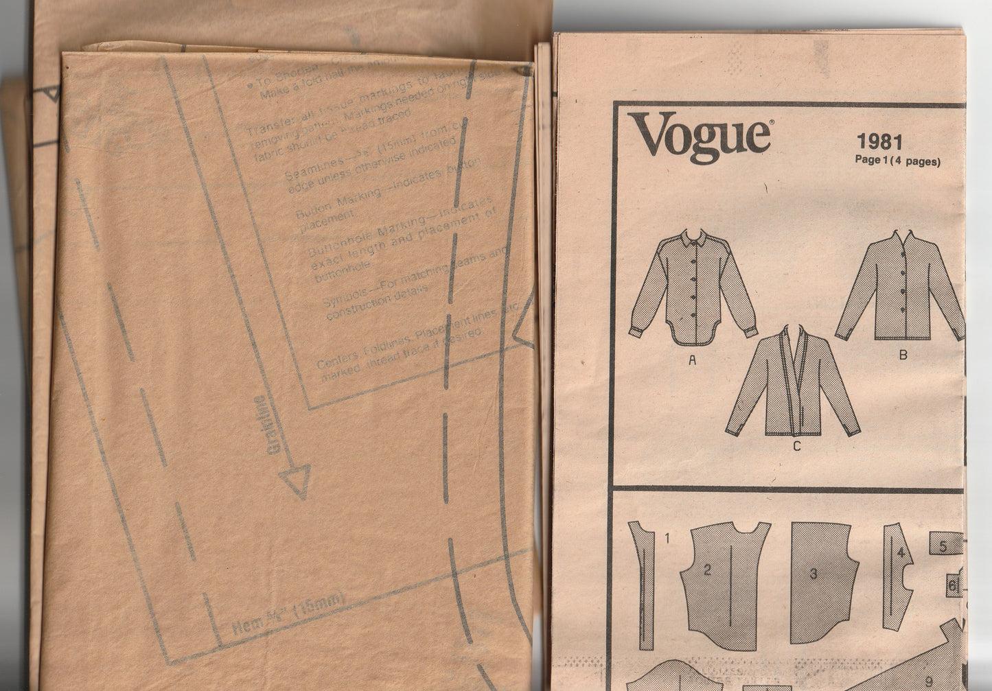 Vogue American Designer 1981 CALVIN KLEIN Womens Dolman Sleeved Blouse in 3 Styles 1980s Vintage Paper Sewing Pattern Size 10 Bust 32.5 Inches