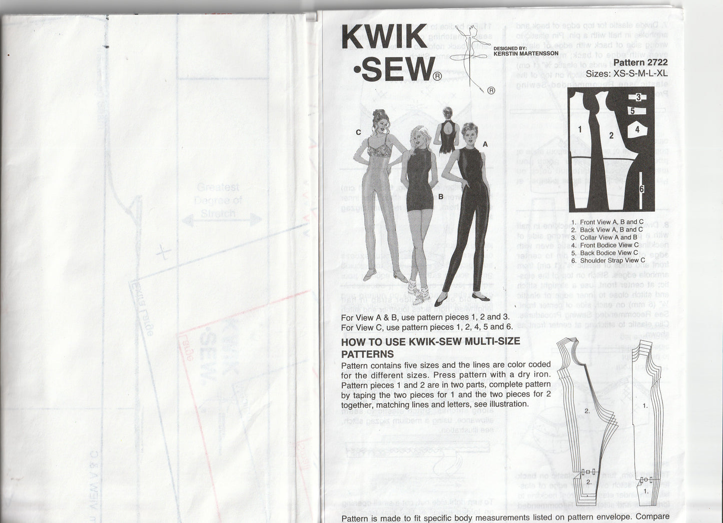 Kwik Sew 2722 Womens Stretch Knit Unitards Exercise Gymwear Out Of Print Paper Sewing Pattern Size XS - XL UNCUT Factory Folded
