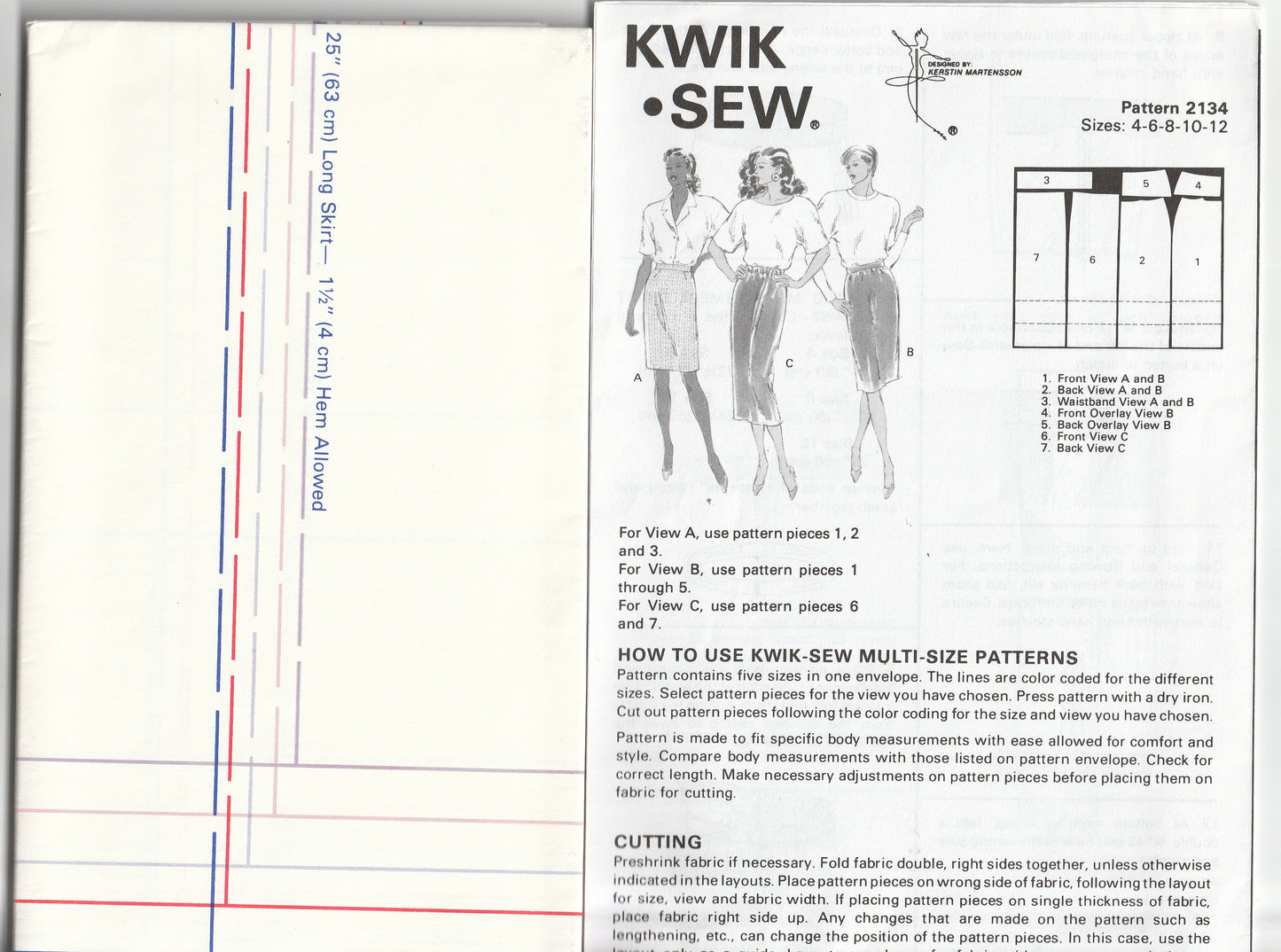 Kwik Sew 2134 Womens EASY Pull On Slim Skirts 1990s Vintage Paper Sewing Pattern Waist 23 - 28 inches UNCUT Factory Folded