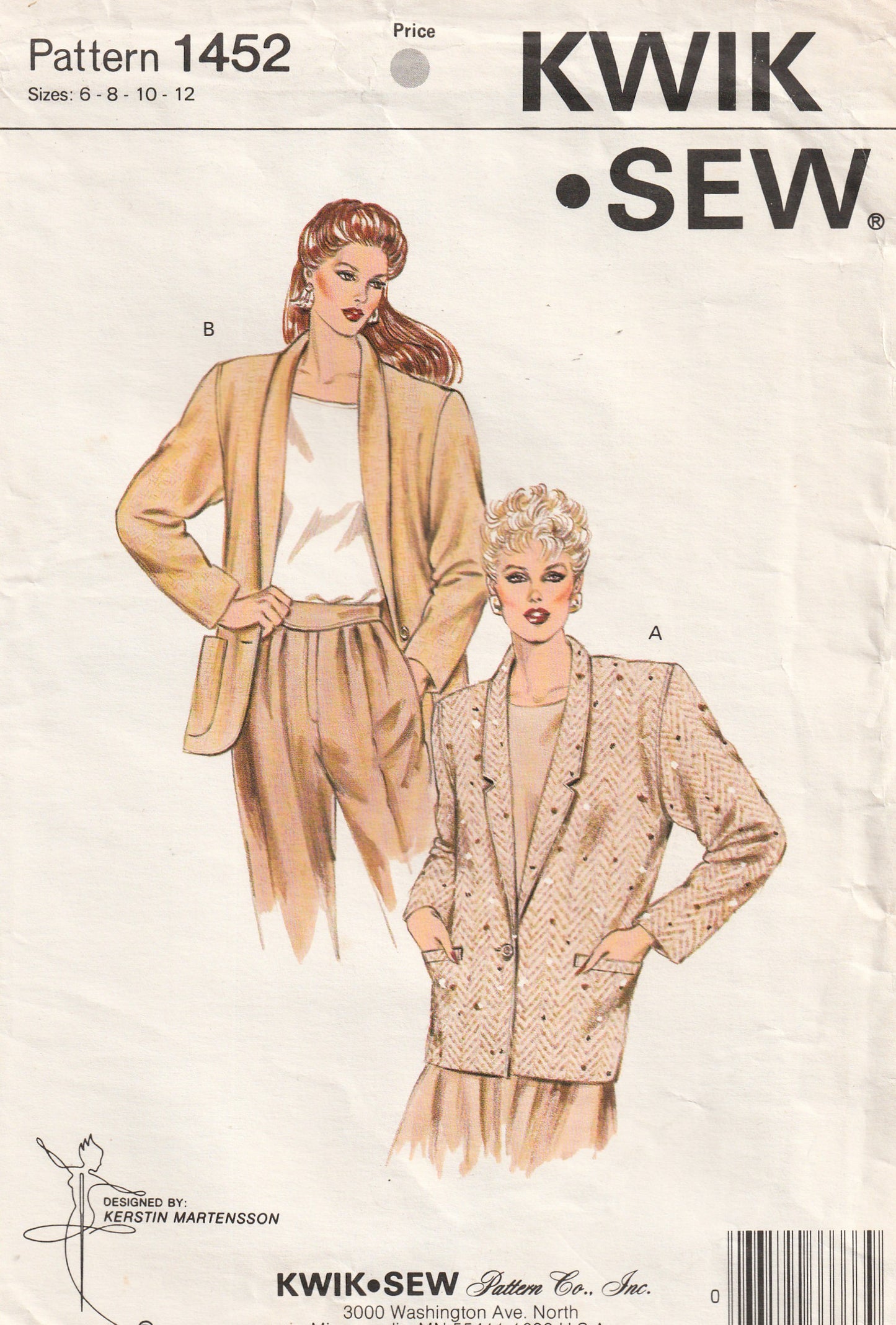 Kwik Sew 1452 Womens Blazer Style Jackets 1980s Vintage Paper Sewing Pattern Bust 32.5 - 37 inches UNCUT Factory Folded