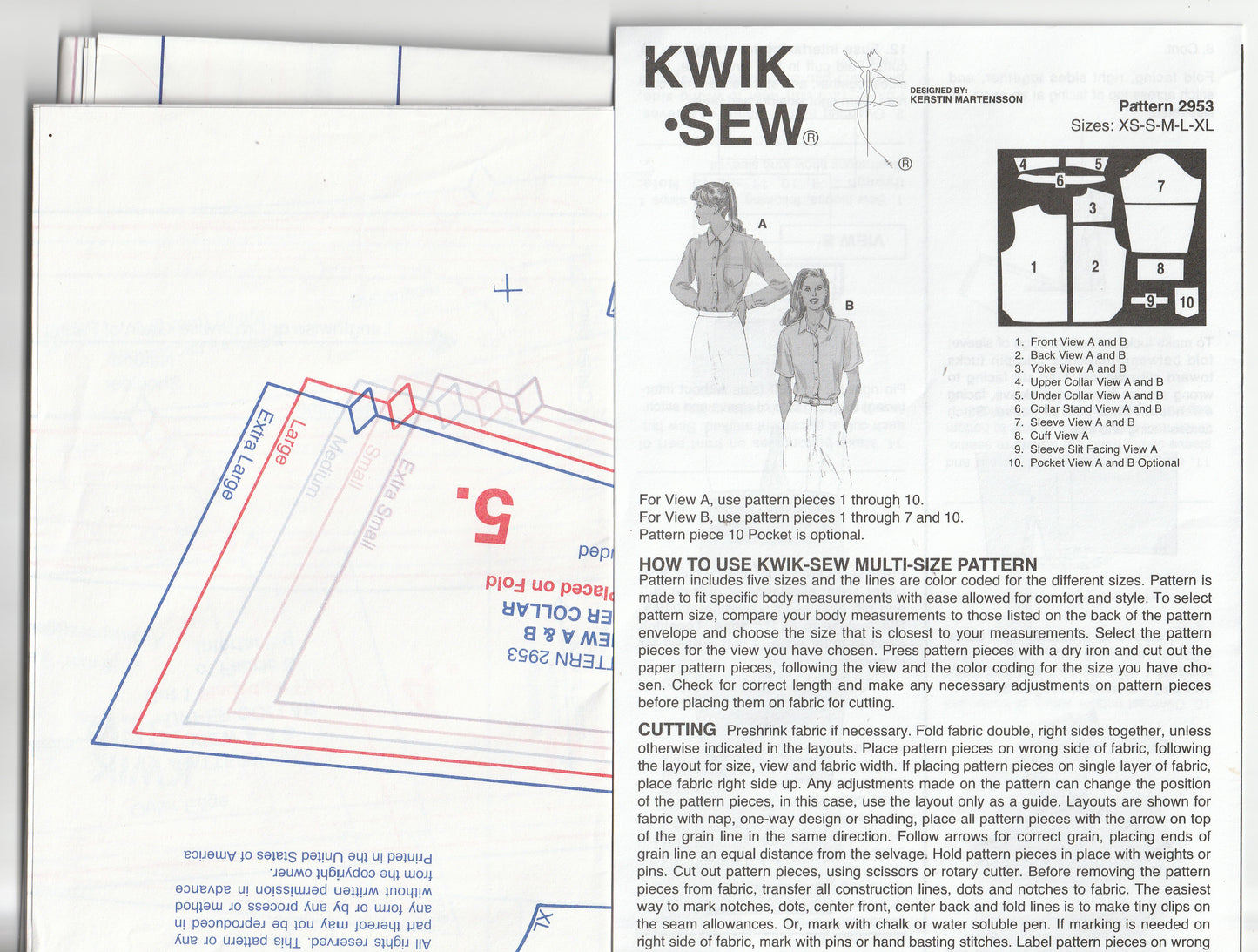 Kwik Sew 2953 Womens Classic Button Down Shirts Out Of Print Paper Sewing Pattern Size XS - XL UNCUT Factory Folded