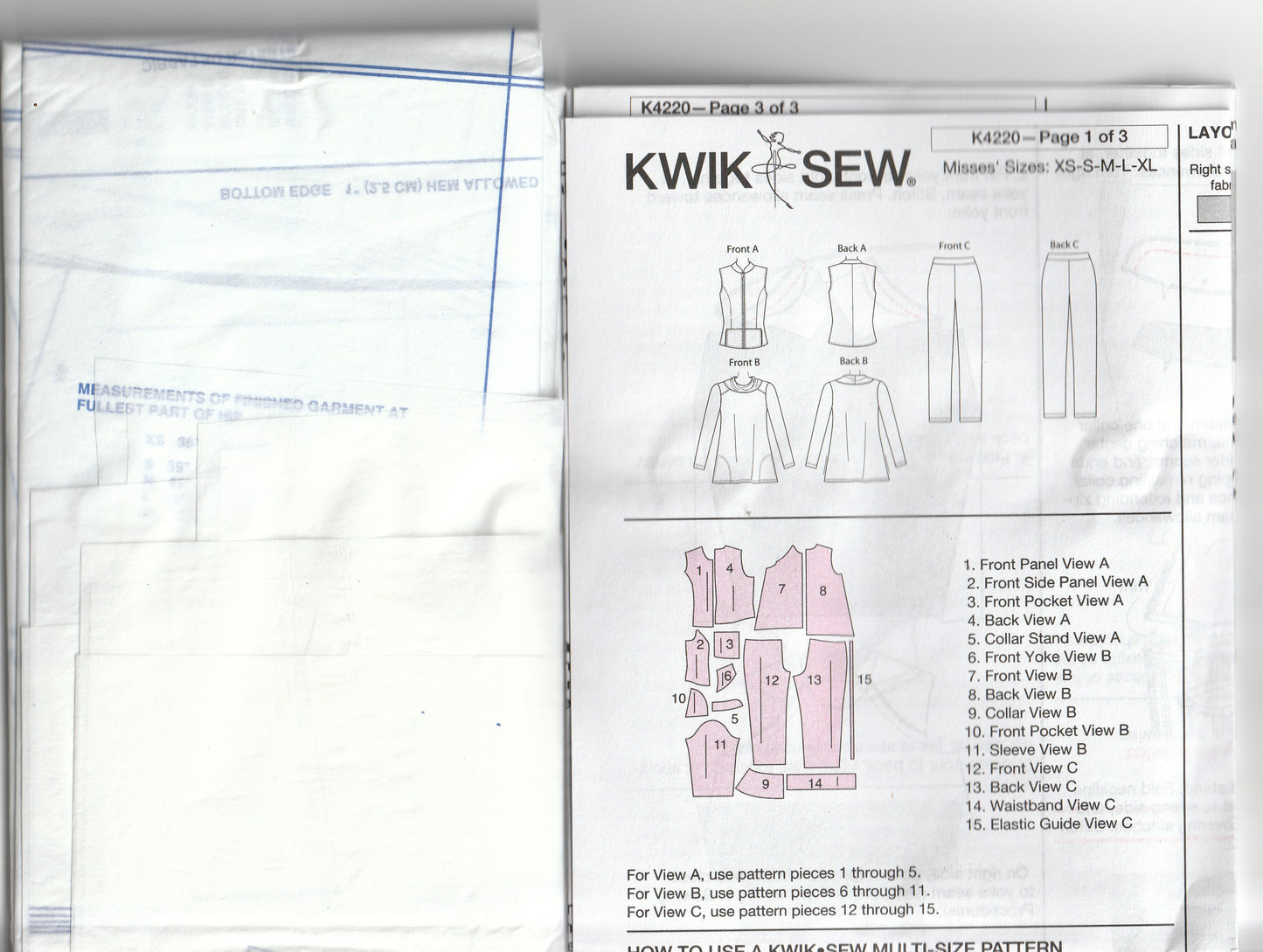 Kwik Sew 4220 Womens Stretch Knit Cowl Neck Top Vest & Pants Out Of Print Paper Sewing Pattern Size XS - XL UNCUT Factory Folded