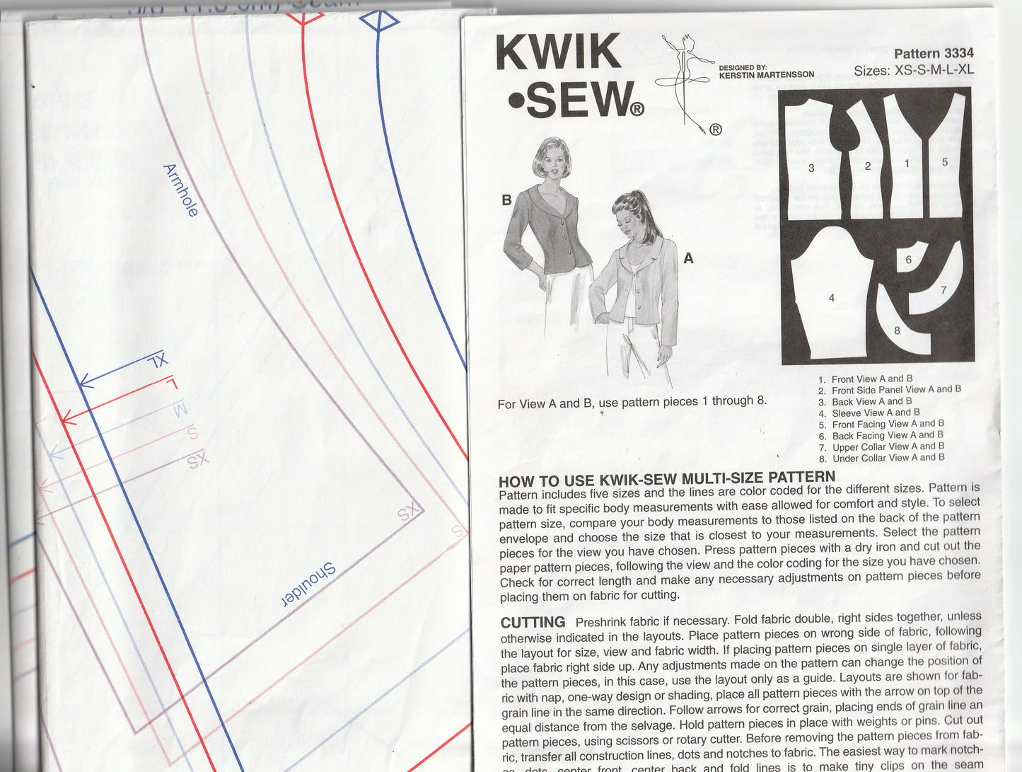 Kwik Sew 3334 Womens Princess Seamed Jacket Out Of Print Paper Sewing Pattern Size XS - XL UNCUT Factory Folded