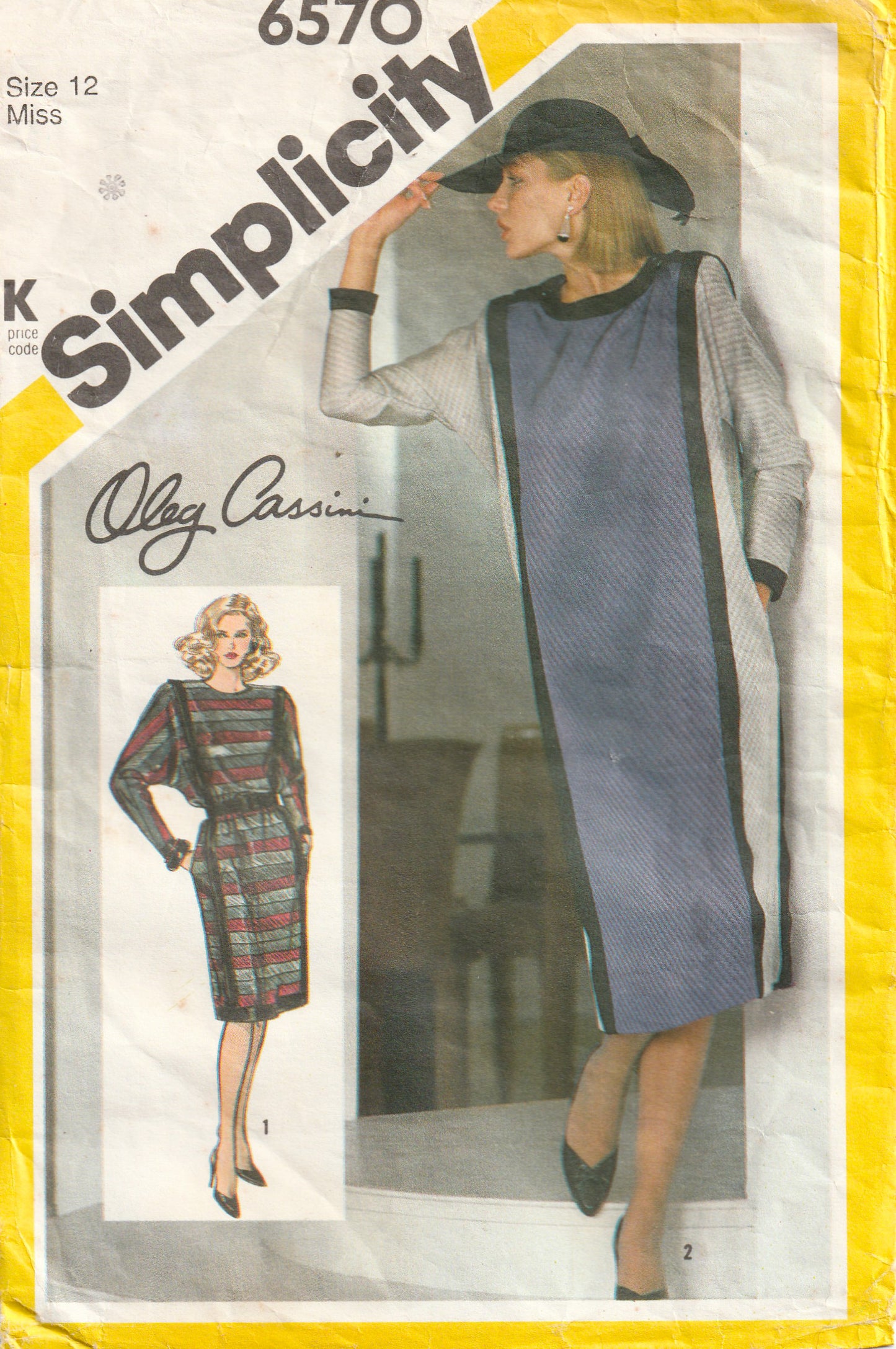 Simplicity 6570 OLEG CASSINI Womens Panelled Dolman Sleeved Evening Dress 1980s Vintage Paper Sewing Pattern Size 12 Bust 34 inches