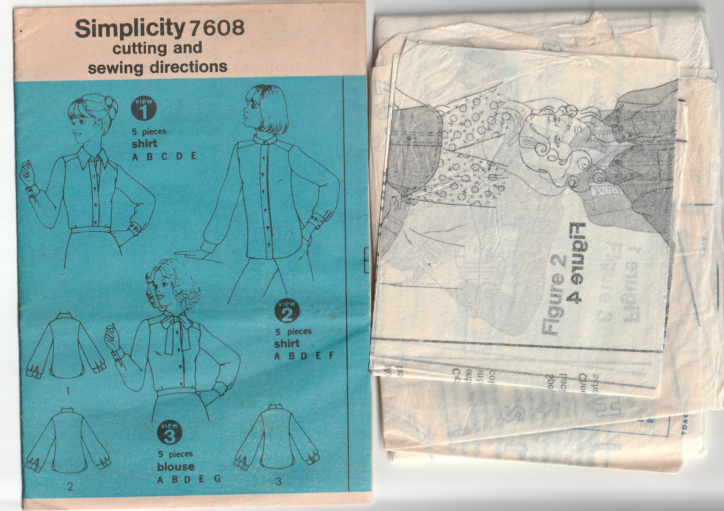 Simplicity 7608 Womens Classic Shirts with Monogram Embroidery Transfers 1970s Vintage Paper Sewing Pattern Size 12 Bust 34 Inches