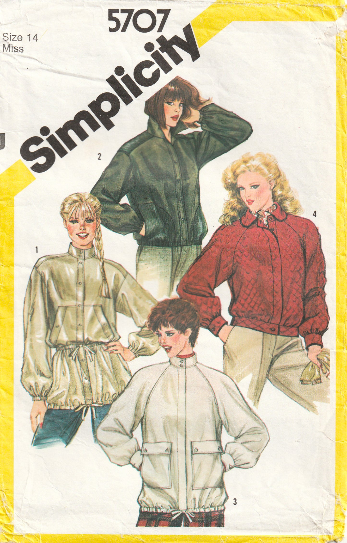 Simplicity 5707 Womens Casual Unlined Jacket in 3 Lengths 1980s Vintage Paper Sewing Pattern Size 14 Bust 36 Inches