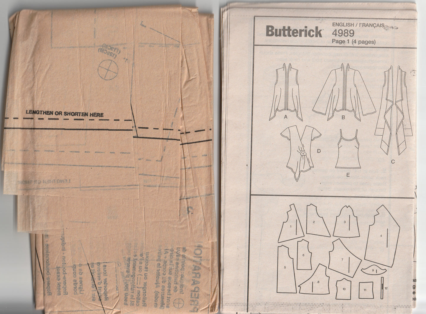 Butterick 4989 Womens EASY Layered Handkerchief Tops Out Of Print Paper Sewing Pattern Sizes L-XL UNCUT Factory Folded