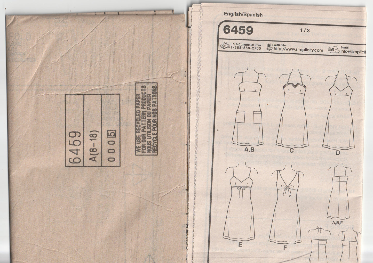 New Look 6459 Womens EASY Sundress with Bodice Variations Out Of Print Paper Sewing Pattern Size 8 - 18 UNCUT Factory Folded
