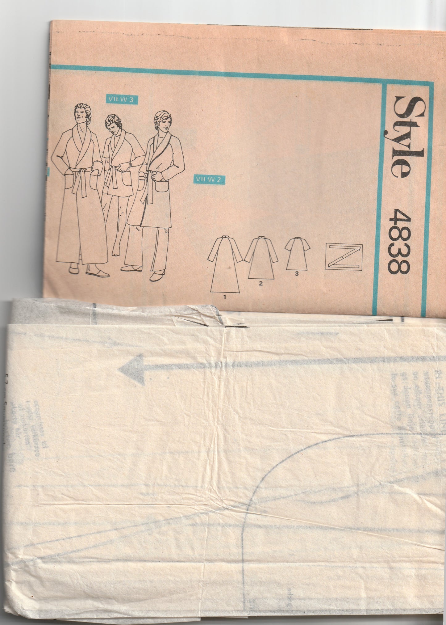 Style 4838 Mens Shawl Collar Robe Dressing Gown or Shave Coat 1970s Vintage Paper Sewing Pattern Chest 34 - 36 Inches