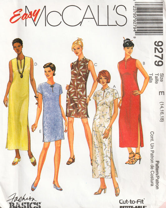 McCall's 9279 Womens EASY Pullover Dart Fitted Dress 1990s Vintage Paper Sewing Pattern Size 14 - 18 UNCUT Factory Folded