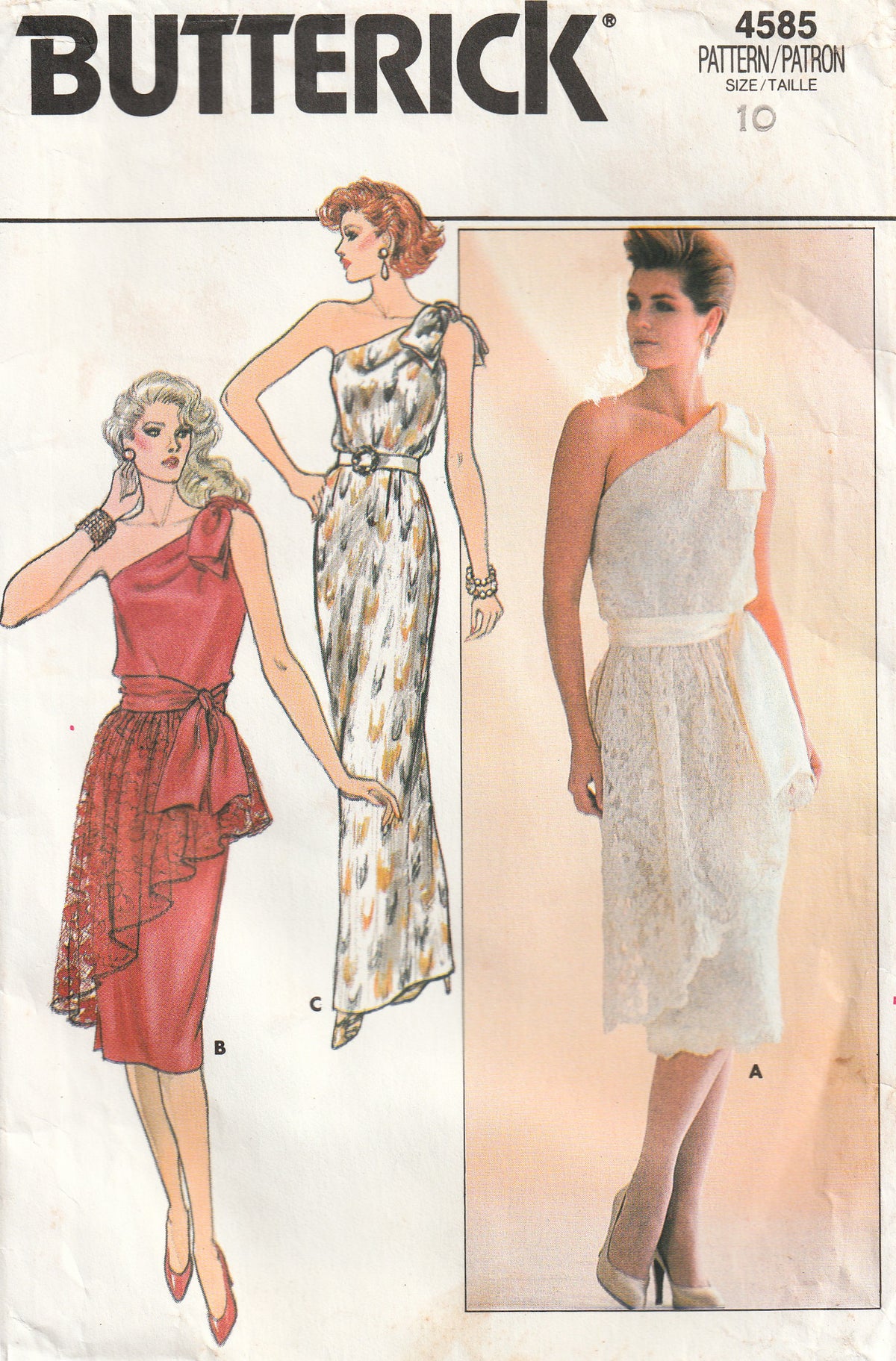 Butterick 4585 Womens One Shoulder Evening Dress 1980s Vintage Paper ...