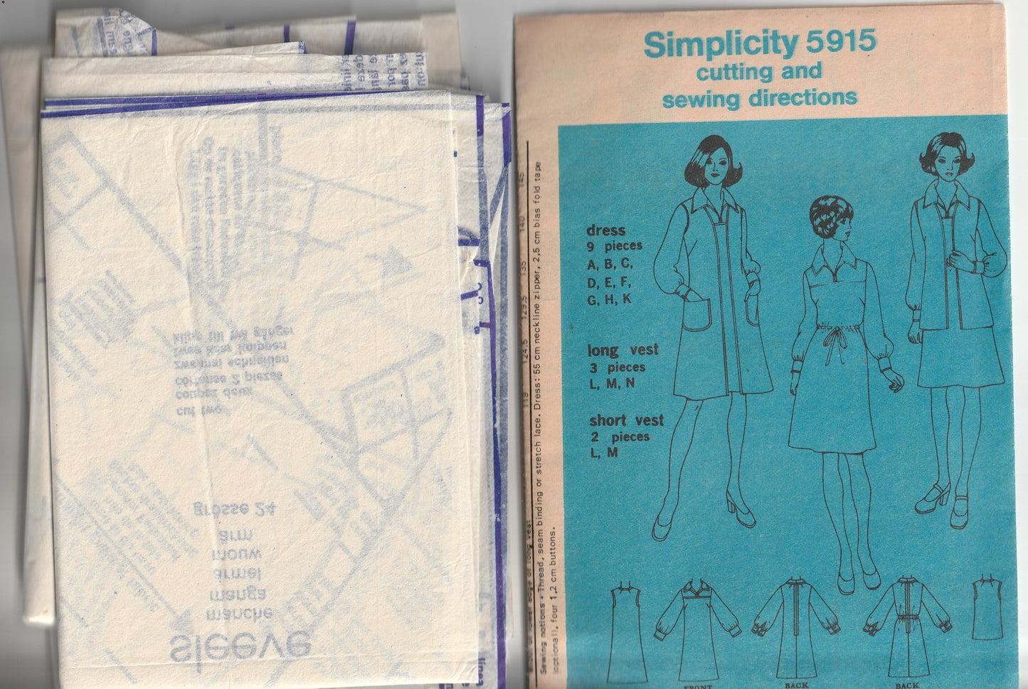 Simplicity 5915 Womens Half Size Yoked Wide Collar Dress & Longline Vest 1970s Vintage Paper Sewing Pattern Bust 45 inches
