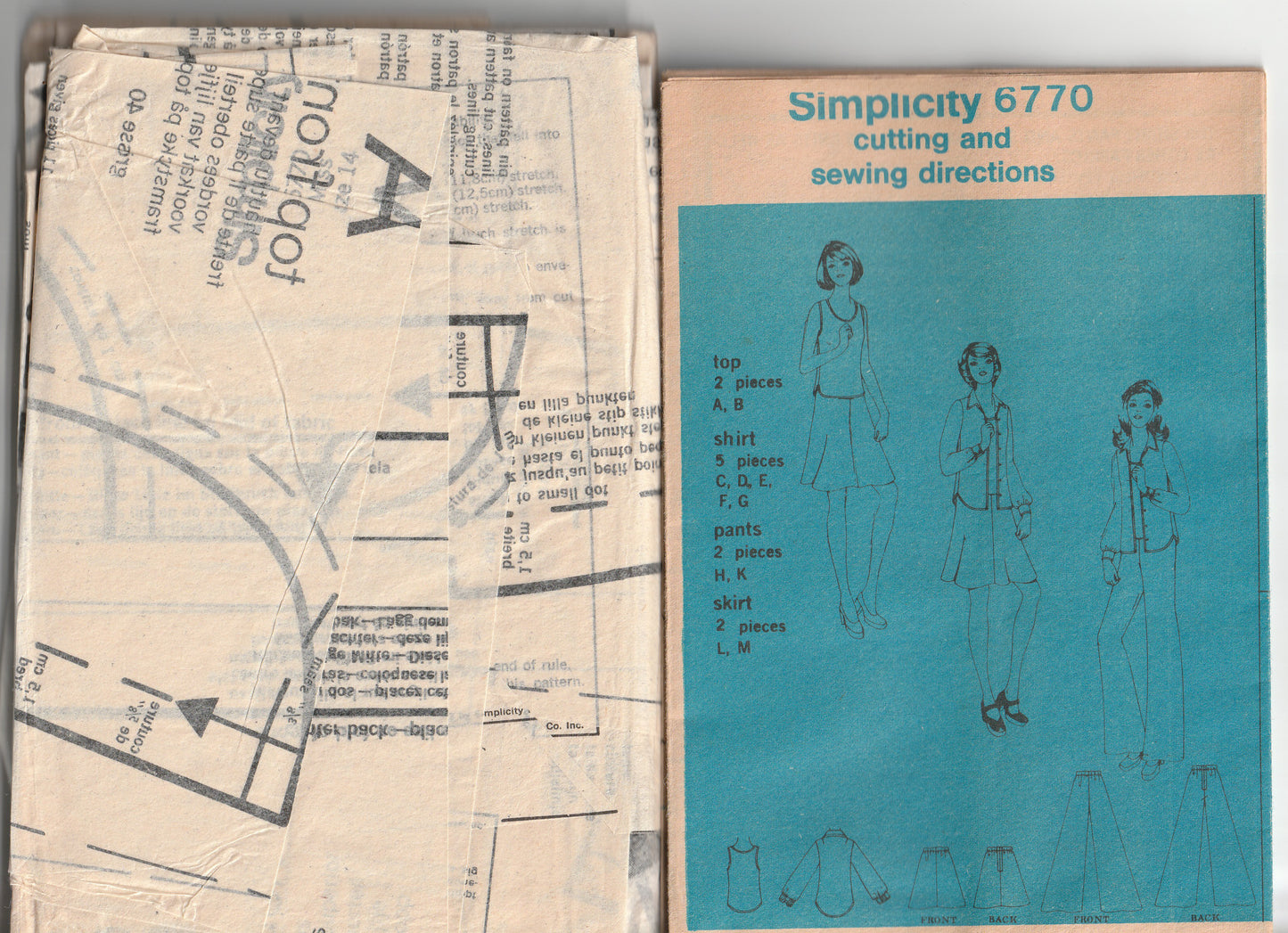 Simplicity 6770 Womens Wide Collar Shirt Stretch Knit Top Skirt & Wide Leg Pants 1970s Vintage Paper Sewing Pattern Size 14 Bust 36 inches