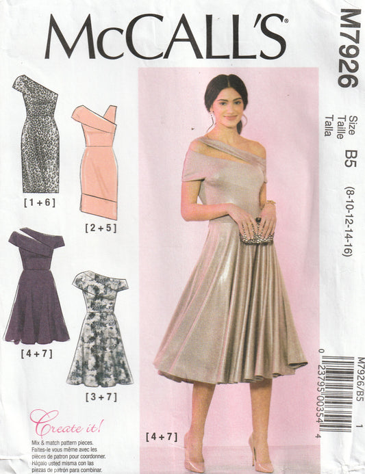 McCall's 7926 Womens Stretch Knit Lined One Shoulder Evening Dress Out Of Print Paper Sewing Pattern Sizes 8 - 16 UNCUT Factory Folded
