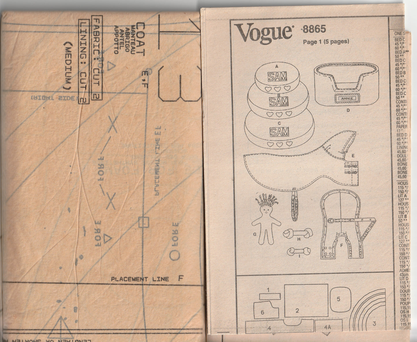 Vogue Craft 8865 LINDA CARR Dog Beds Coats & Accessories 1990s Vintage Sewing Pattern UNCUT Factory Folded