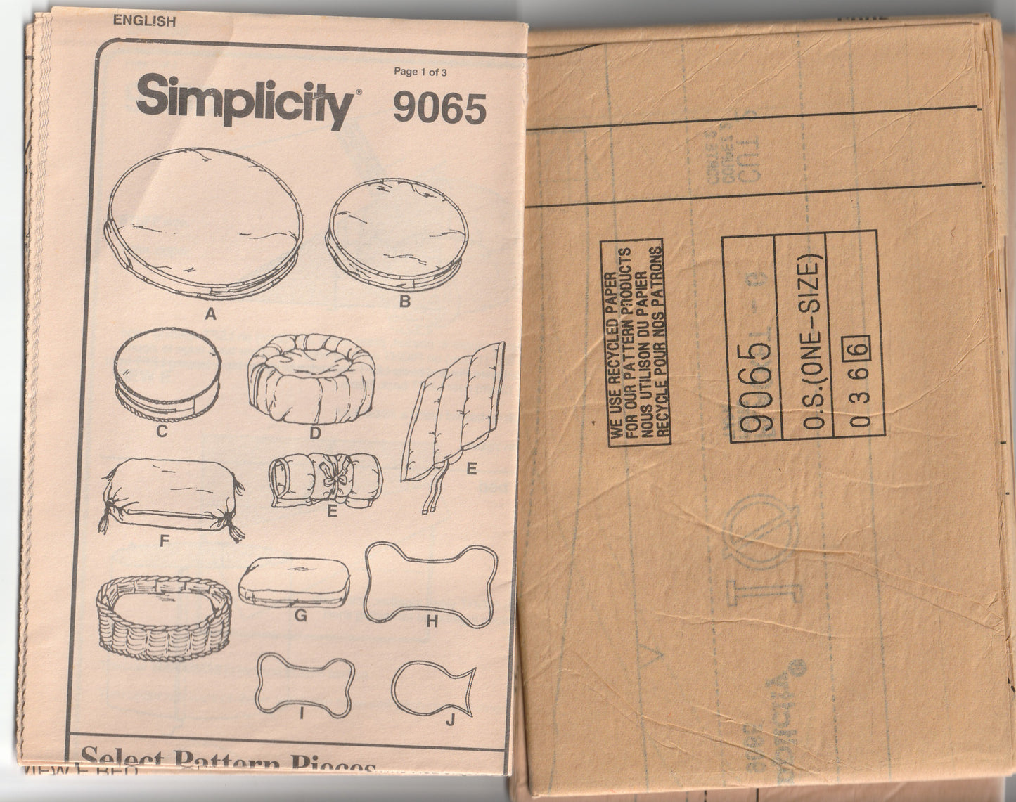 Simplicity 9065 ILENE HOCHBERG Soft Dog & Cat Beds & Placemats 1990s Vintage Paper Sewing Pattern UNCUT Factory Folded