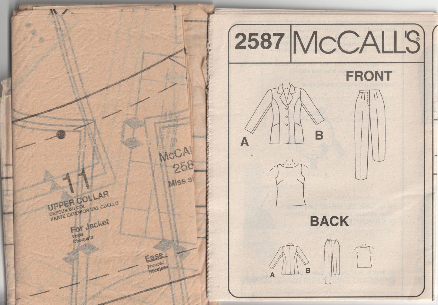 McCall's 2587 Womens Lined Princess Jacket Top & Pants Out Of Print Paper Sewing Pattern Sizes 8 - 12 UNCUT Factory Folded