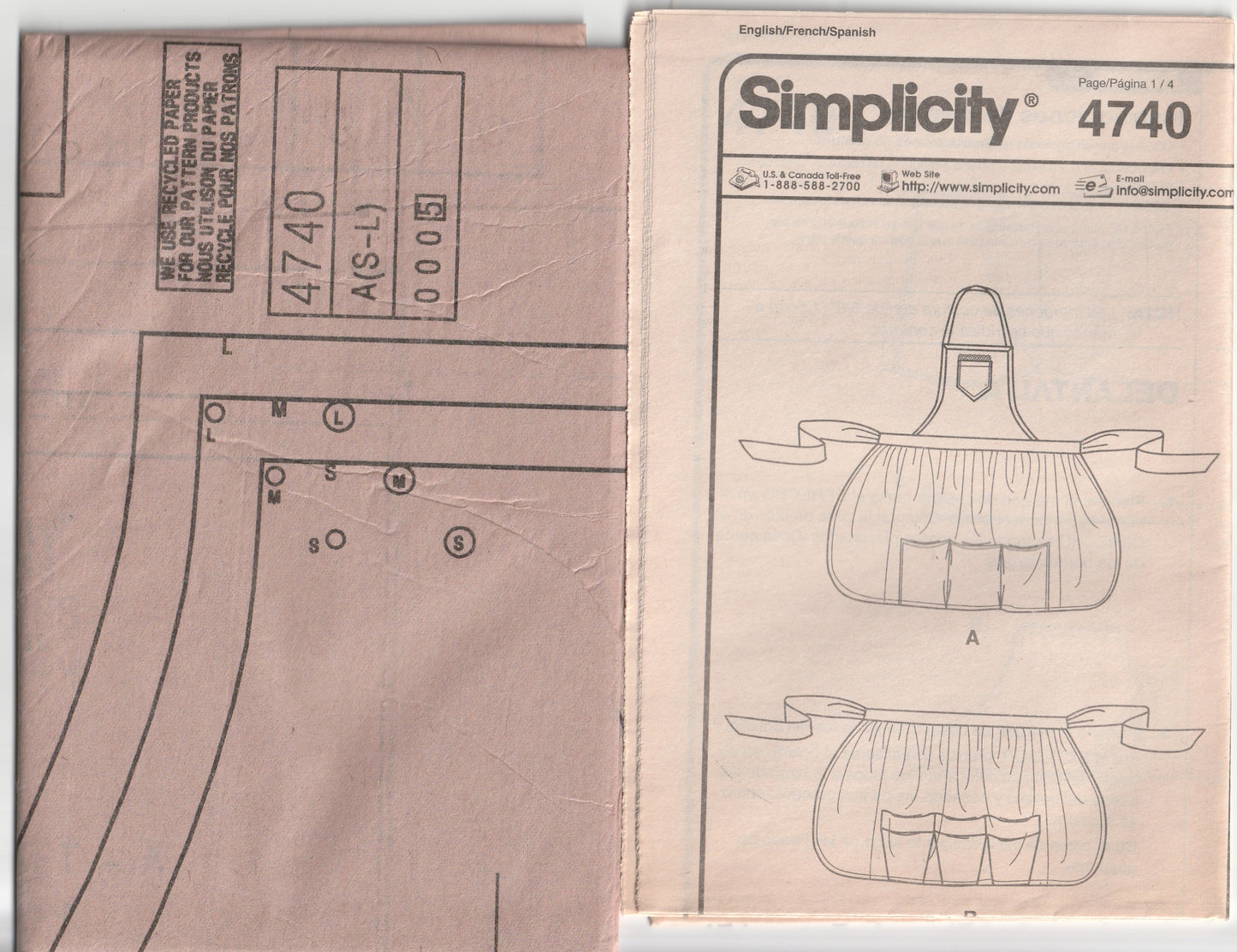 Simplicity 4740 Womens EASY Full or Half Kitchen Aprons Out Of Print Paper Sewing Pattern Size 10 - 20 UNCUT Factory Folded