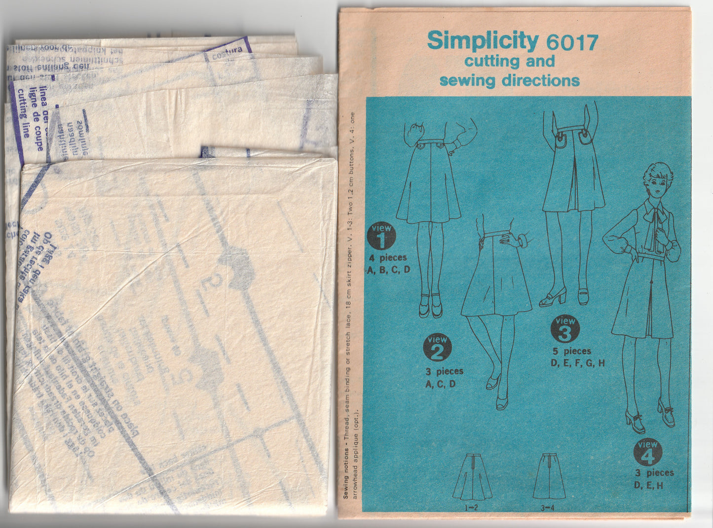 Simplicity 6017 Womens A Line Skirts in 4 Styles 1970s Vintage Paper Sewing Pattern Size 14 Waist 28 Inches