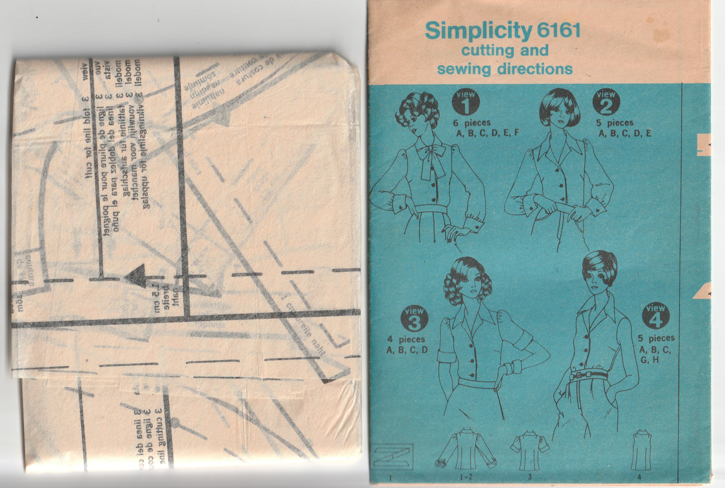 Simplicity 6161 Young Junior Teens Shirt with Tie or Wide Collar & Turn Back Cuffs 1970s Vintage Paper Sewing Pattern Bust 33.5 inches