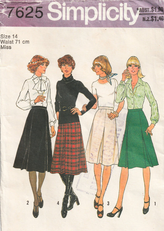 Simplicity 7625 Womens A Line Skirts with Inverted Front Pleats 1970s Vintage Paper Sewing Pattern Size 14 Waist 28 Inches UNCUT Factory Folded