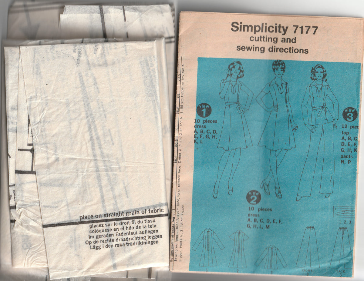 Simplicity 7177 Womens Wide Collar Dress or Top & Pants 1970s Vintage ...