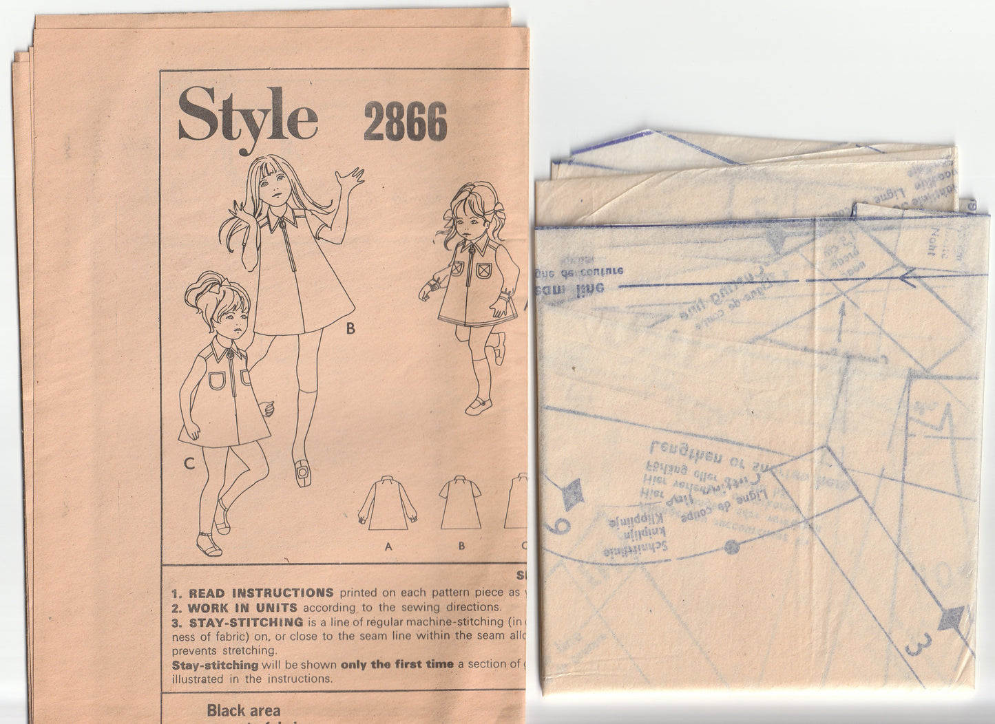 Style 2866 Girls Wide Collar Mini Dress 1960s Vintage Paper Sewing Pattern Size 6