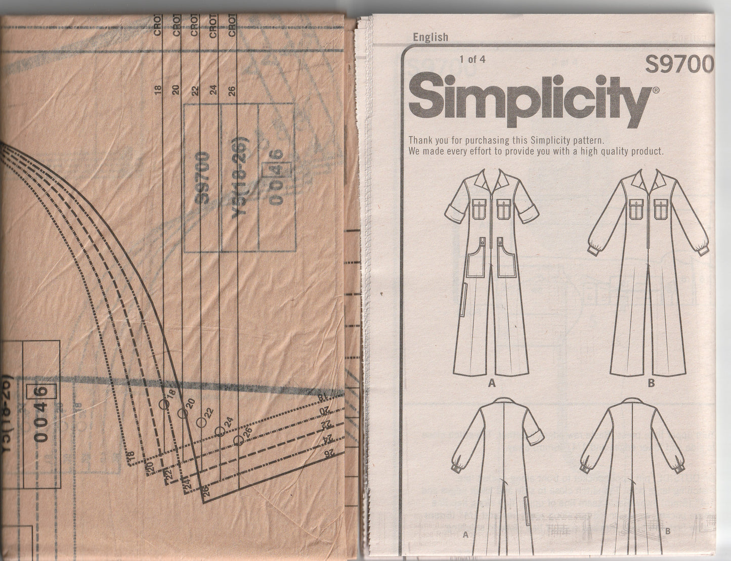 Simplicity 9700 Womens Reissued 1970s Topstitched Jumpsuit Paper Sewing Pattern Size 18 - 26 UNCUT Factory Folded