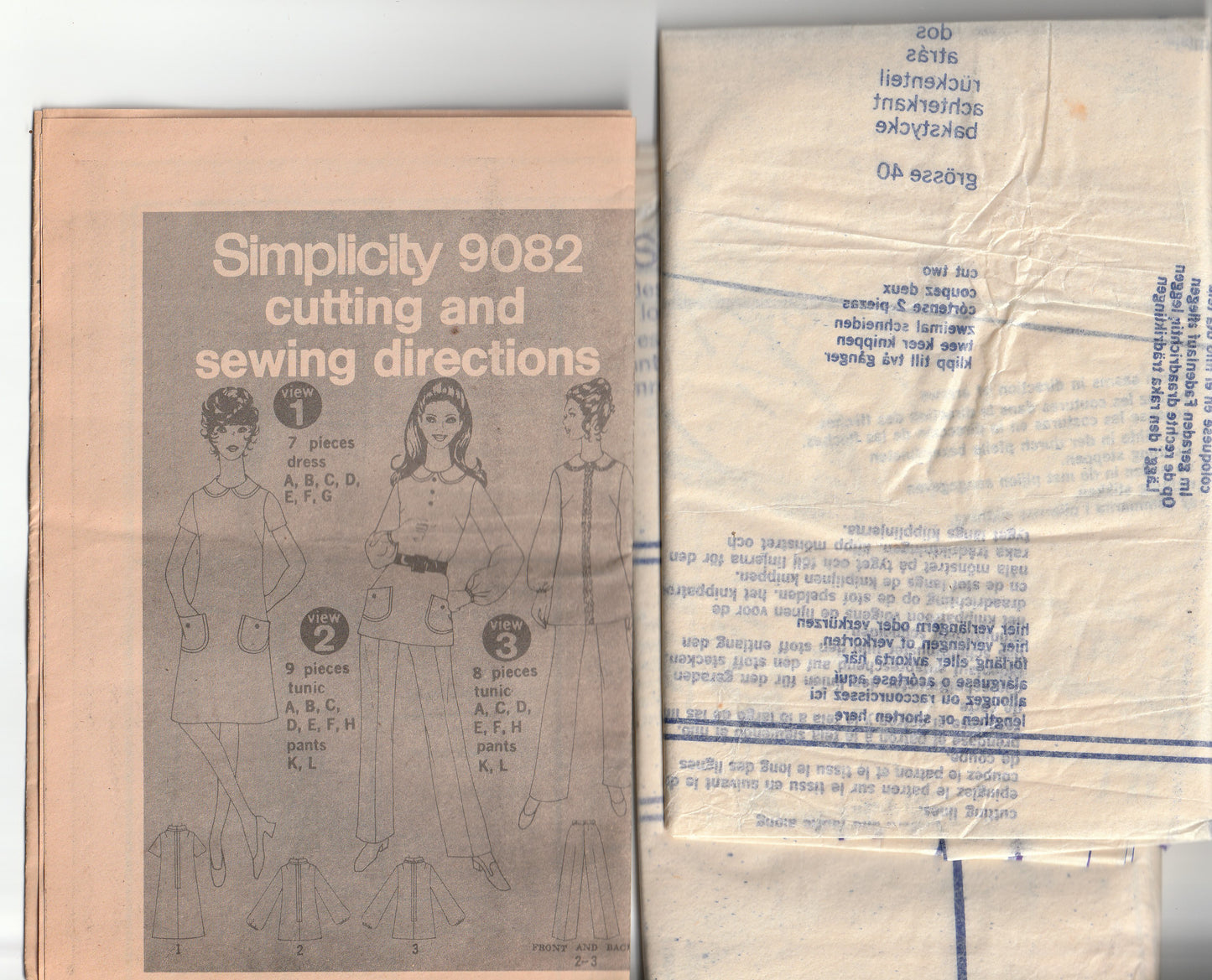 Simplicity 9082 Womens Round Collared Dress Tunic & Pants 1970s Vintage Paper Sewing Pattern Size 14 Bust 36 inches