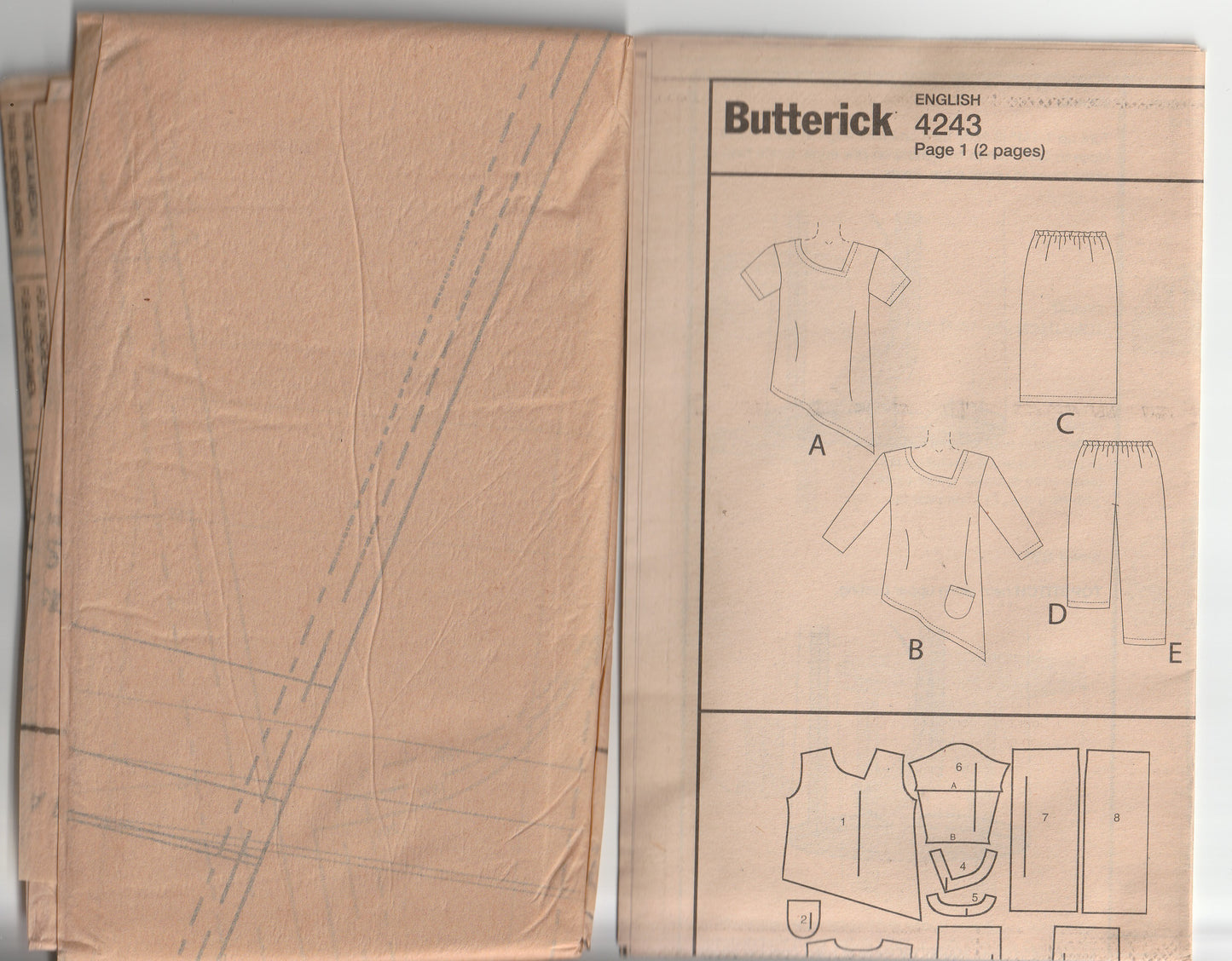 Butterick 4243 Womens Casual Asymmetric Top Skirt & Pants Out Of Print Paper Sewing Pattern Sizes 16W - 20W UNCUT Factory Folded