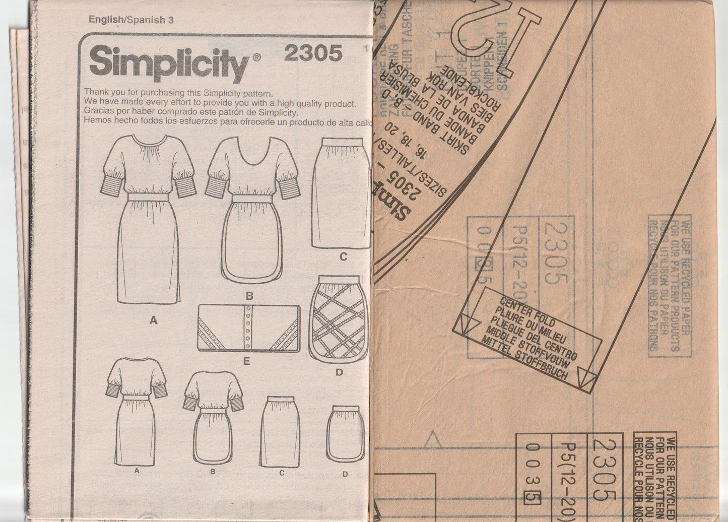 Simplicity 2305 CYNTHIA ROWLEY Womens Blouson Dress Skirt & Purse Out Of Print Paper Sewing Pattern Size 12 - 20 UNCUT Factory Folded