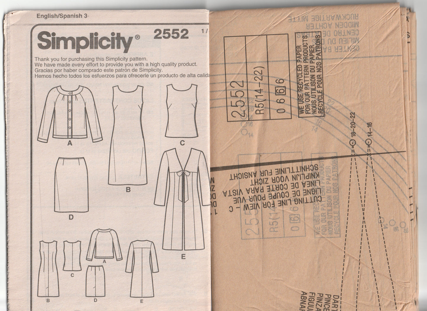 Simplicity 2552 Womens Stretch Knit Lined Coat Dress Top Skirt & Cardigan Out Of Print Paper Sewing Pattern Size 14 - 22 UNCUT Factory Folded