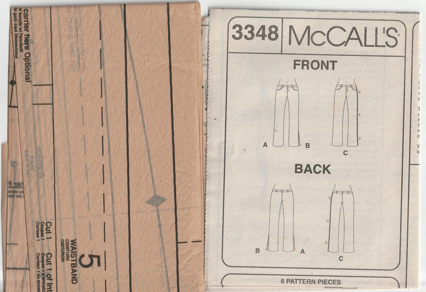 McCall's 3348 Womens Low Rise Jeans & Pants Out Of Print Paper Sewing Pattern Sizes 12 - 18 UNCUT Factory Folded
