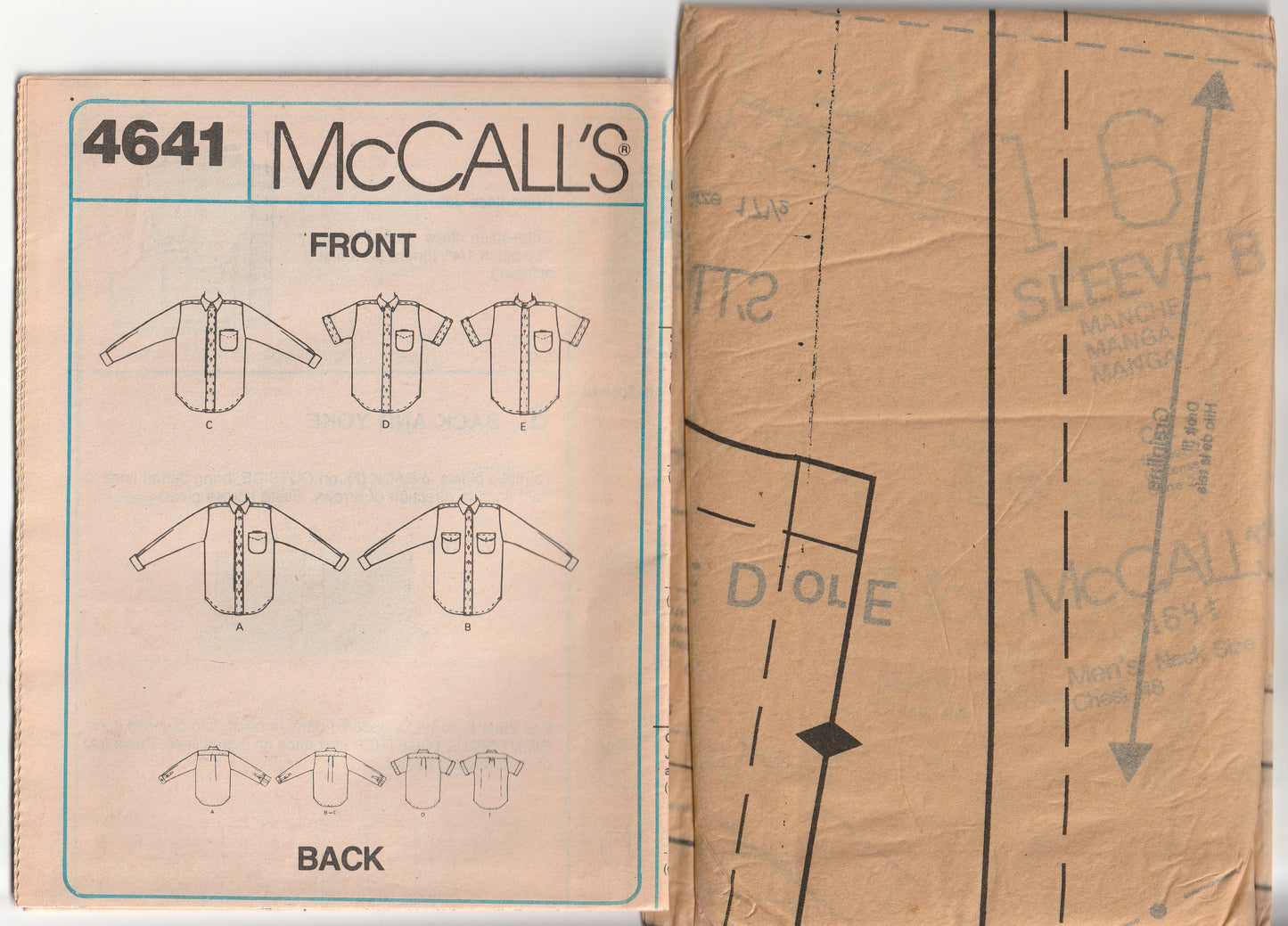 McCall's 4641 Mens Classic Shirts 1980s Vintage Paper Sewing Pattern Chest 44 inches UNCUT Factory Folded