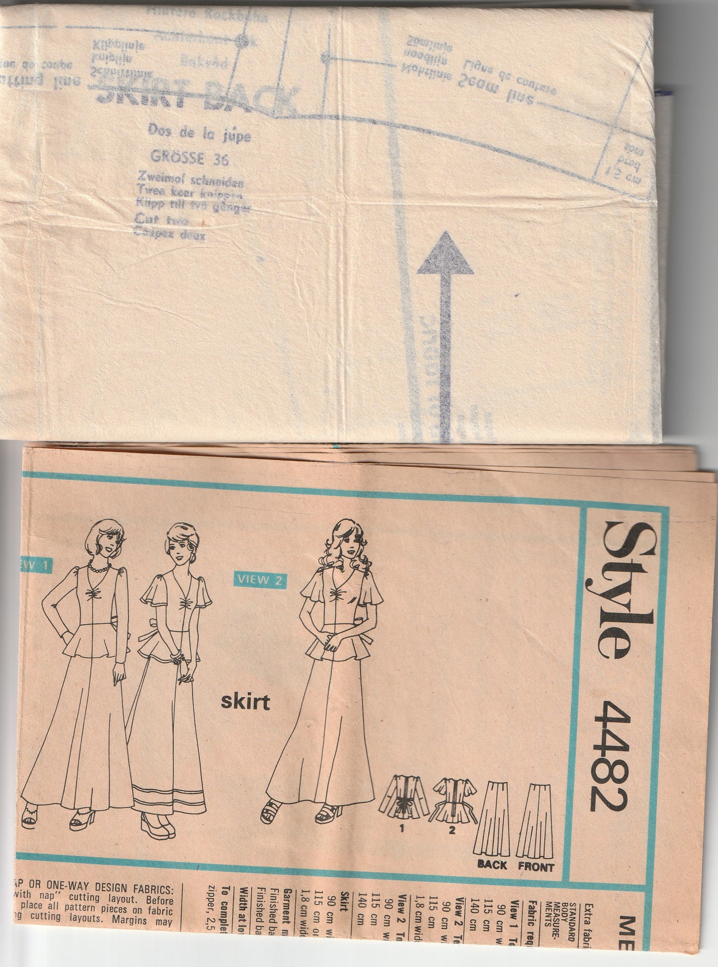 Style 4482 Womens Flutter Sleeved Peplum Top & Maxi Skirt 1970s Vintage Paper Sewing Pattern Size 10 Bust 32.5 Inches