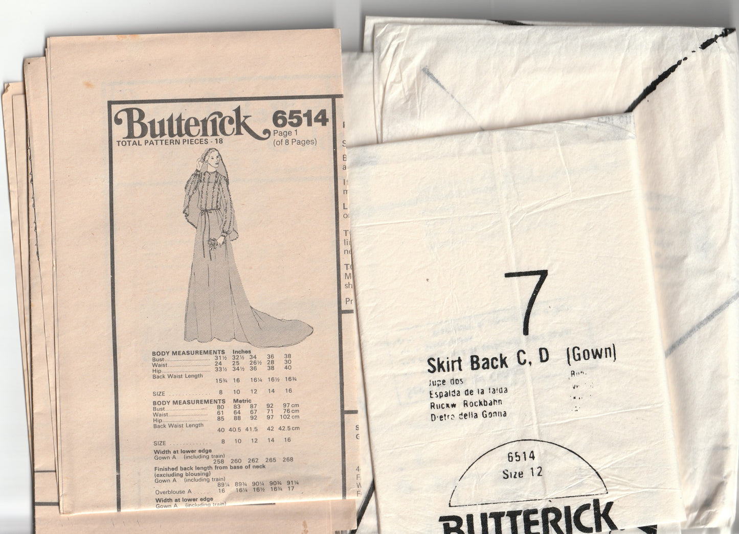 Butterick 6514 Womens Bridal Gown Veil & Overblouse 1980s Vintage Paper Sewing Pattern Size 12 Bust 34 inches