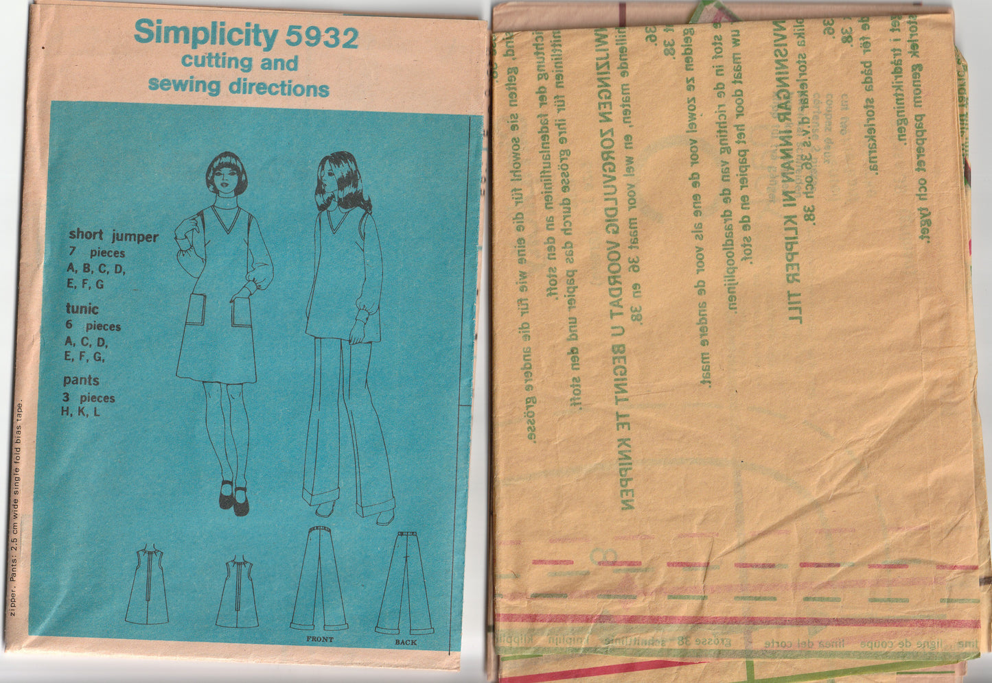 Simplicity 5932 Womens Maternity Dress Tunic & Pants 1970s Vintage Paper Sewing Pattern Size 10 & 12
