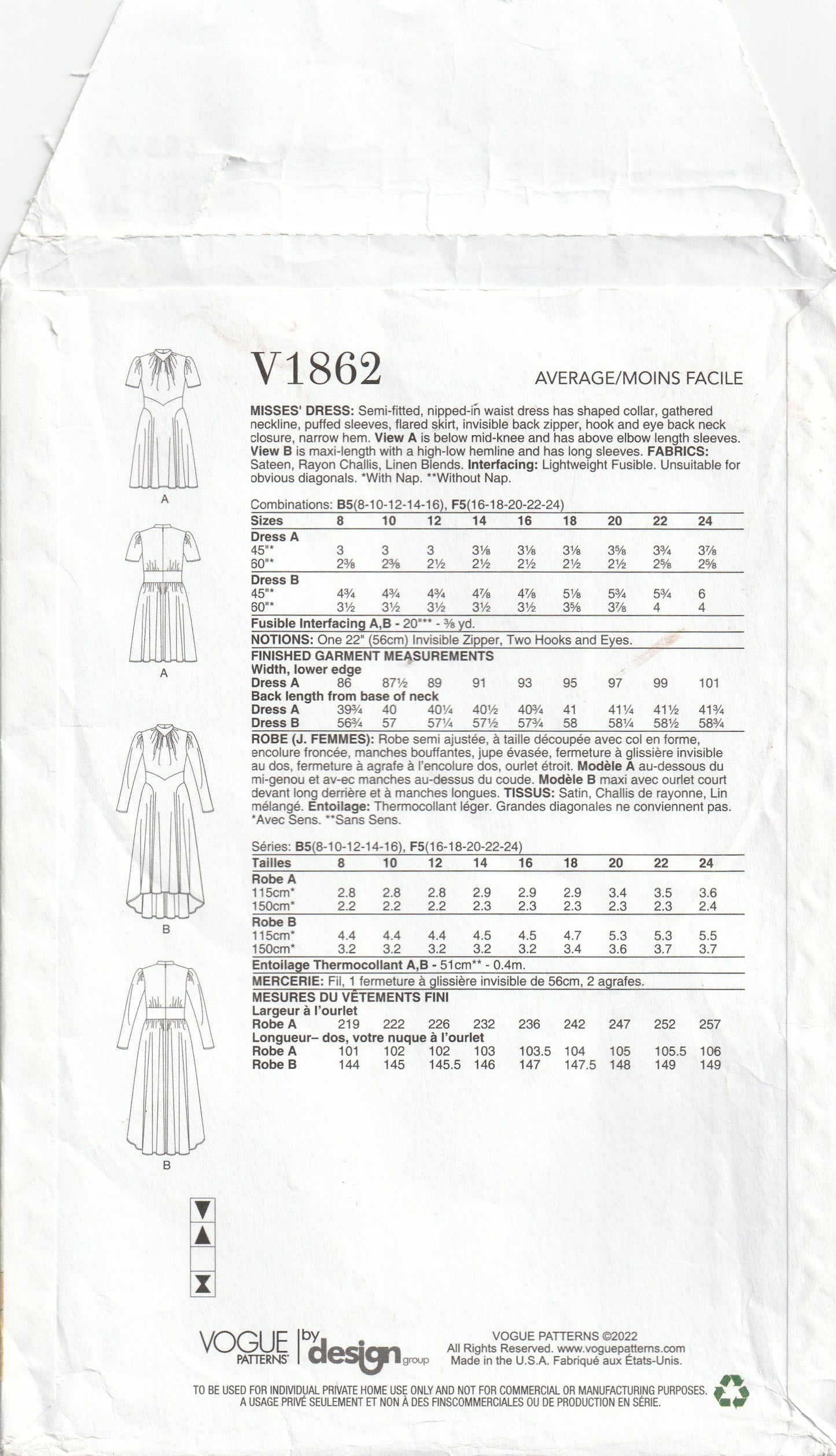 Vogue 1862 Womens Full Skirt Evening Dress with Nipped In Waist & Gathered Neckline Paper Sewing Pattern Size 8 - 24 UNCUT Factory Folded