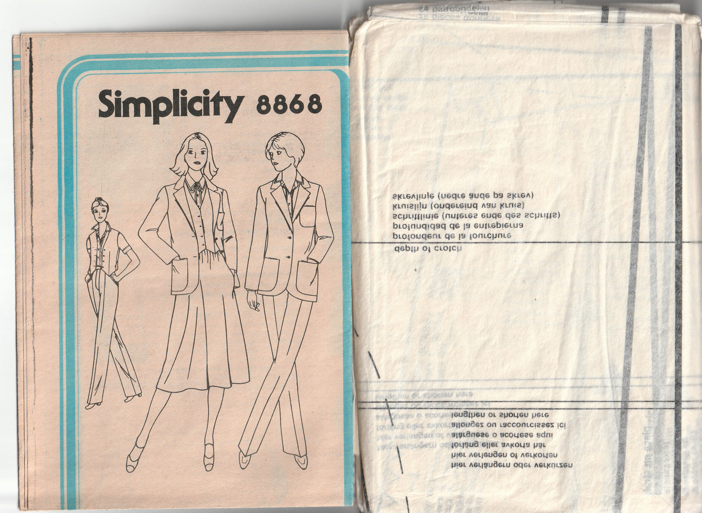 Simplicity 8868 Womens Jacket Vest Skirt & Pants in Regular & Tall Fittings 1970s Vintage Paper Sewing Pattern Size 12 Bust 34 inches
