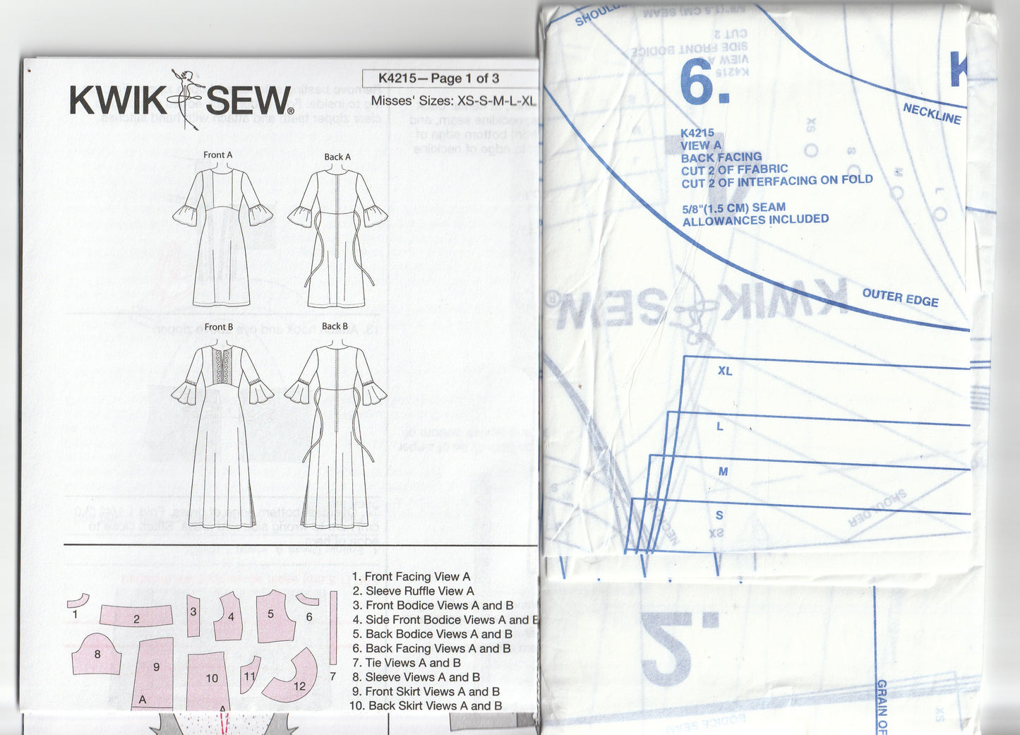 Kwik Sew 4215 Womens Caftan Style Empire Waisted Dress with Flared Sleeves Out Of Print Paper Sewing Pattern Size XS - XL UNCUT Factory Folded