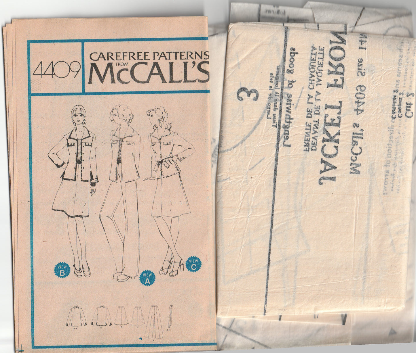 McCall's 4409 Womens Safari Style Jacket Skirt & Pants 1970s Vintage Paper Sewing Pattern Size 14 Bust 36 inches