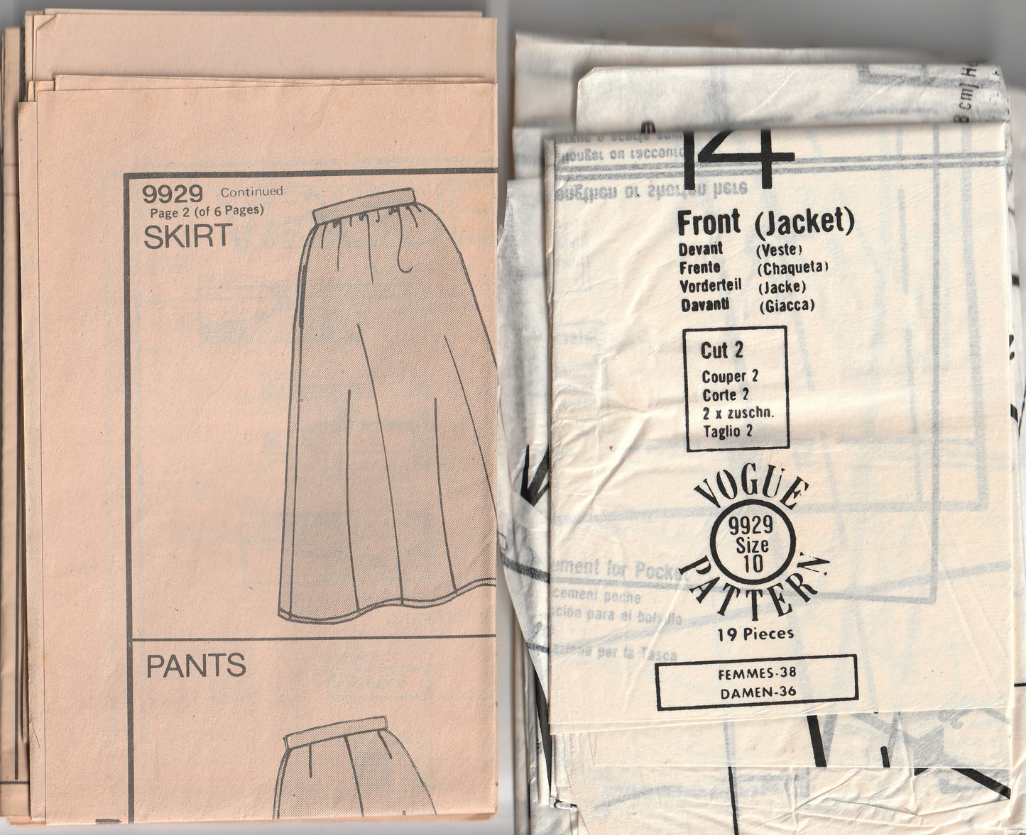 Very Easy Vogue 9929 Womens Jacket Yoked Blouse Skirt & Pants 1970s Vintage Paper Sewing Pattern Size 10 Bust 32.5 inches