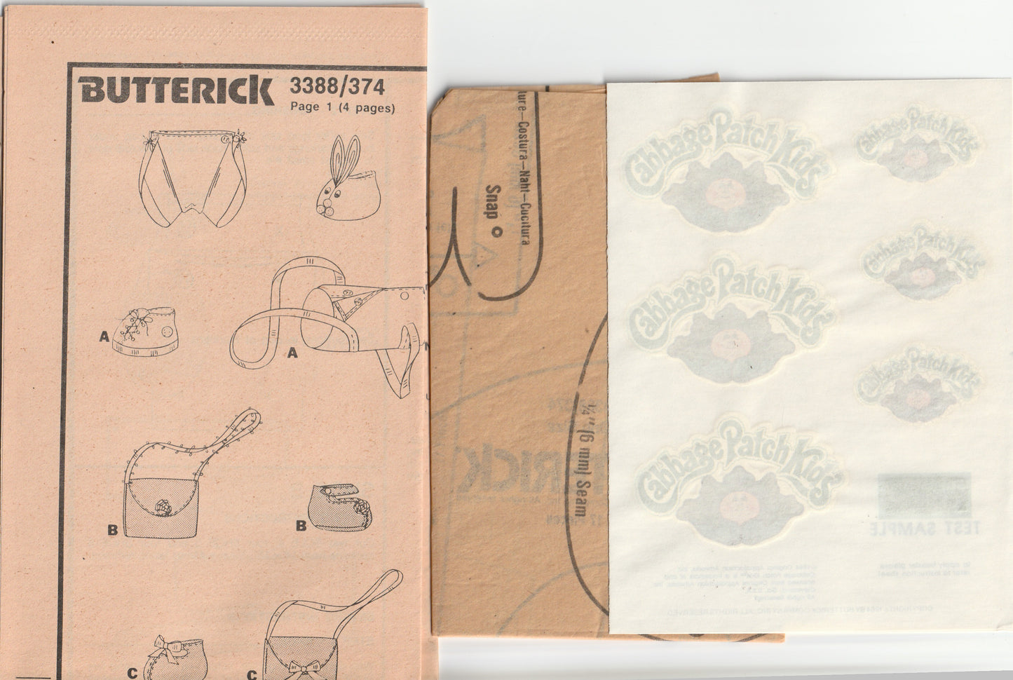 Butterick 3388 CABBAGE PATCH KIDS Accessories with Iron On Transfers 1980s Vintage Paper Sewing Pattern UNCUT Factory Folded